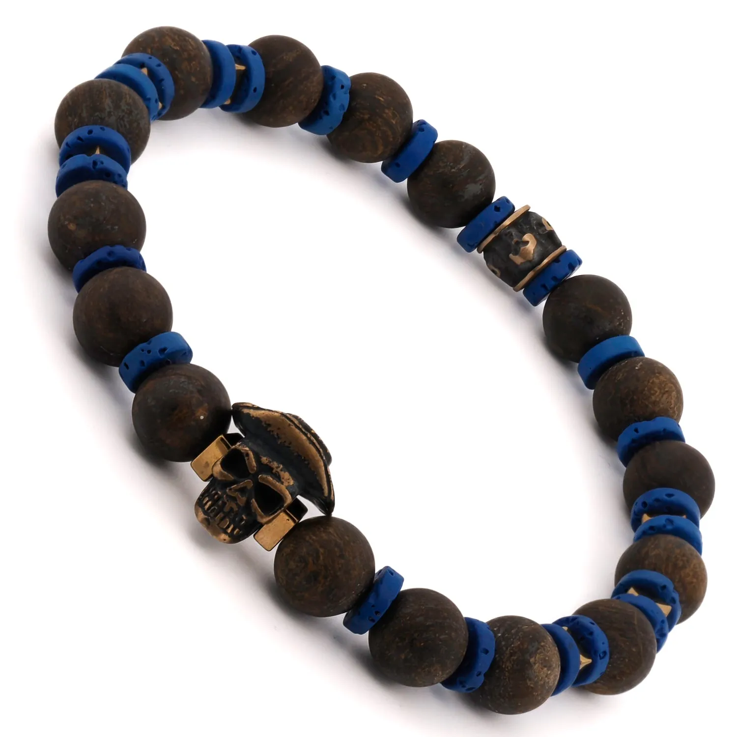 Matte Bronzite Stone Skull Beaded Bracelet