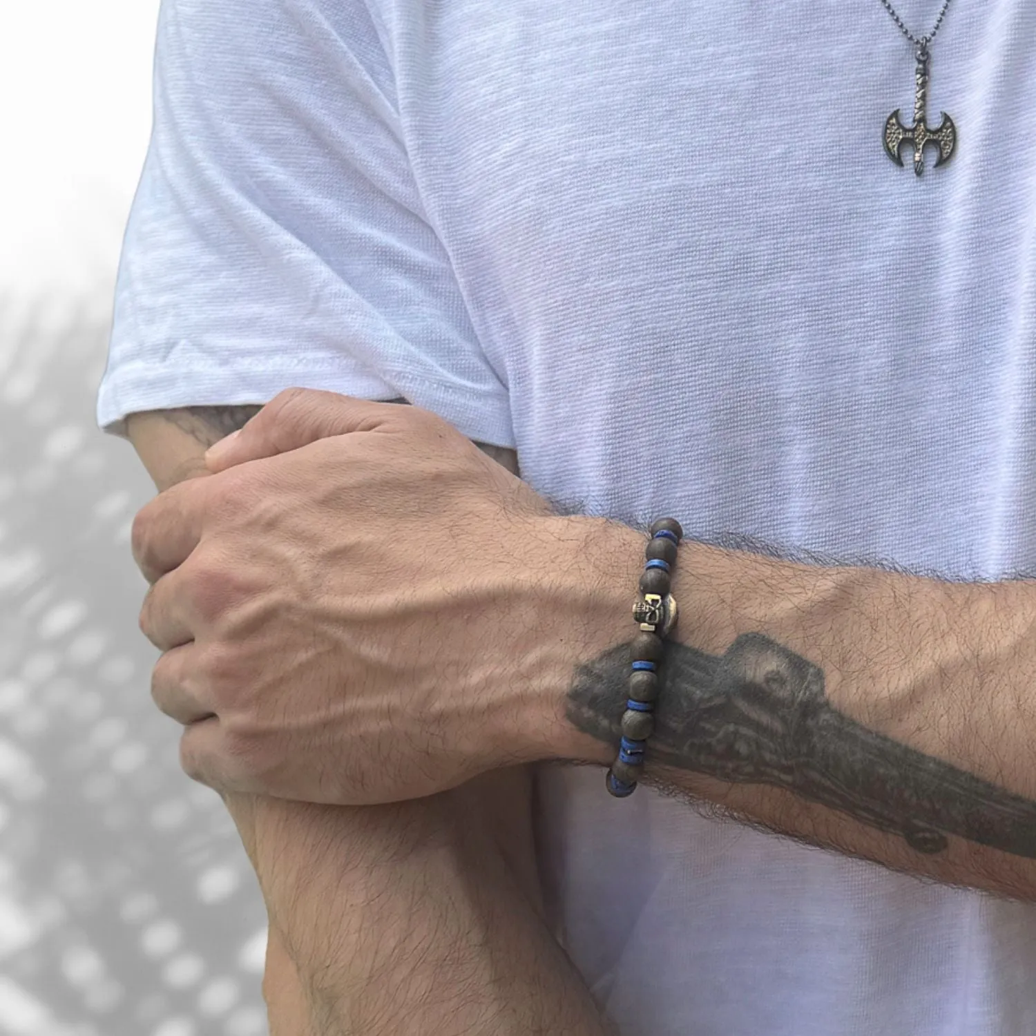 Matte Bronzite Stone Skull Beaded Bracelet