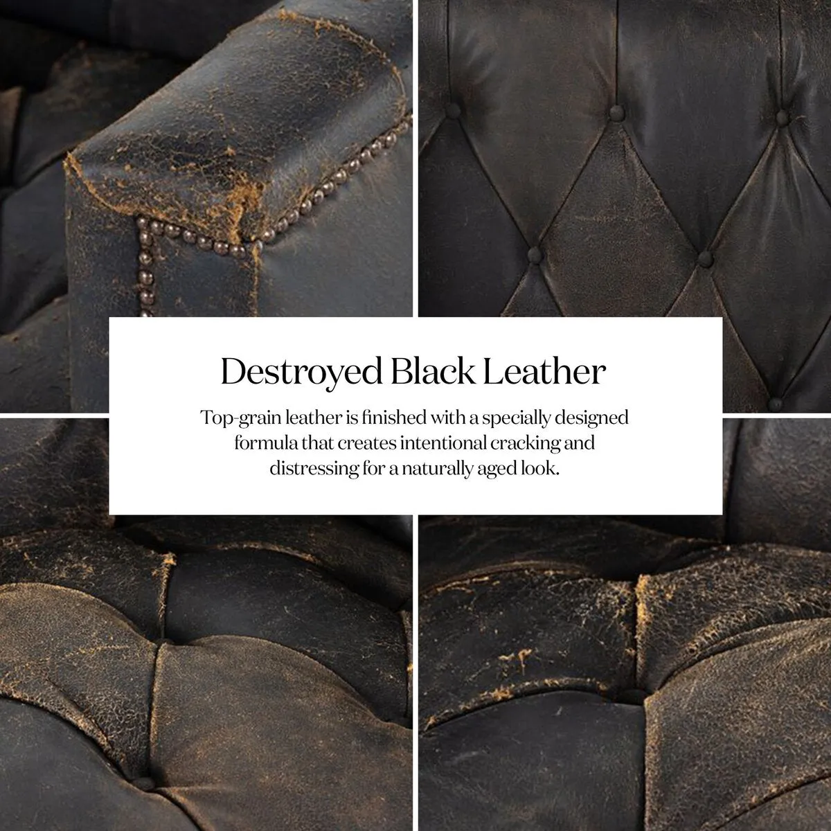 Maxx Leather Sofa 95", Destroyed Black