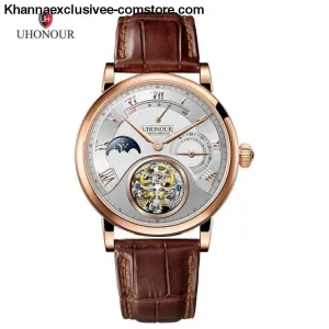 Men's Luxury Brand UHONOUR Tourbillon Sapphire 25 Jewels Mechanical Sea-gull Movement Wrist Watch