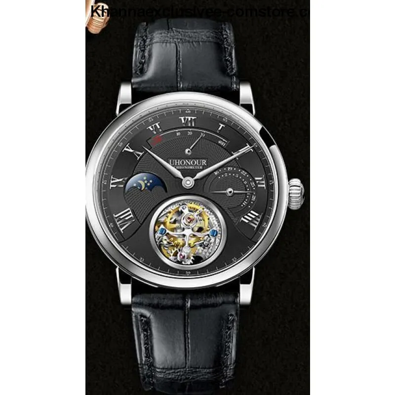 Men's Luxury Brand UHONOUR Tourbillon Sapphire 25 Jewels Mechanical Sea-gull Movement Wrist Watch
