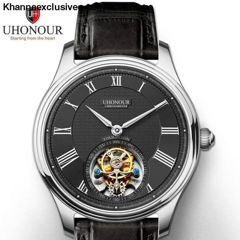 Men's Luxury Brand UHONOUR Tourbillon Sapphire 25 Jewels Mechanical Sea-gull Movement Wrist Watch