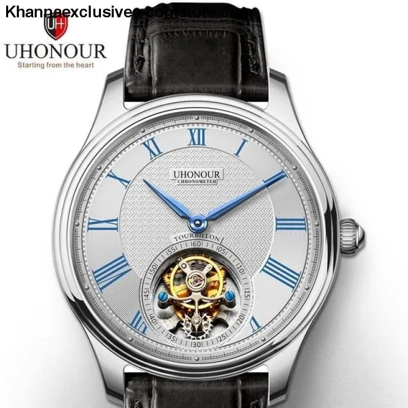 Men's Luxury Brand UHONOUR Tourbillon Sapphire 25 Jewels Mechanical Sea-gull Movement Wrist Watch