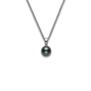 Mikimoto 18K White Gold 8mm Black Pearl Solitaire Necklace