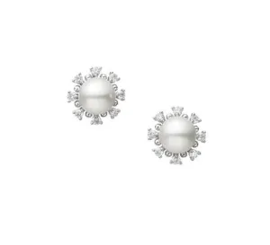 Mikimoto 18K White Gold Akoya Pearl Diamond Halo Studs