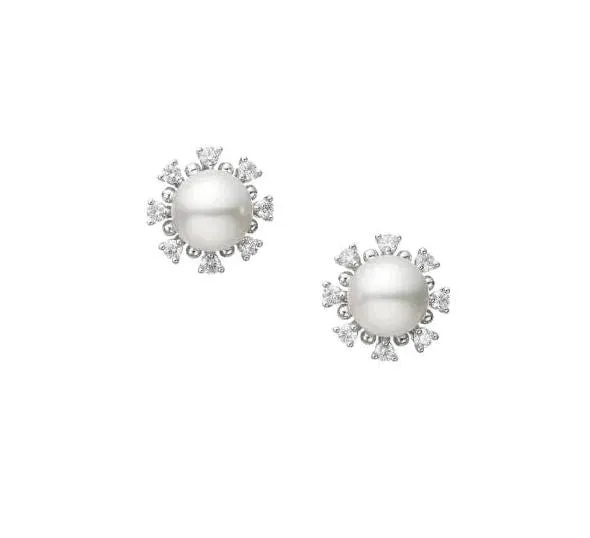 Mikimoto 18K White Gold Akoya Pearl Diamond Halo Studs