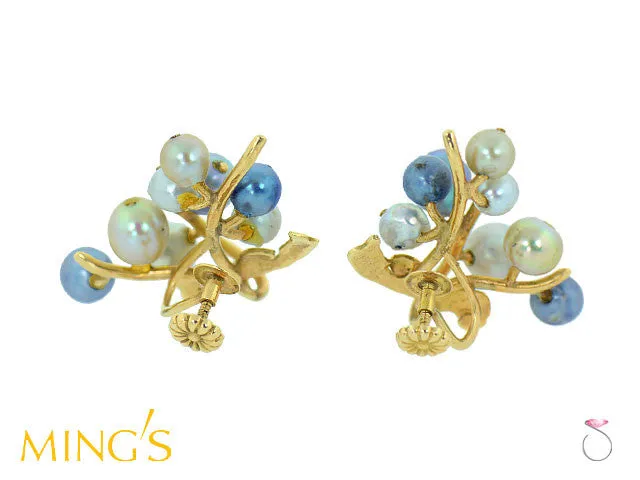 Ming's Honolulu Multi Color Pearls Branch 14K Gold Earrings