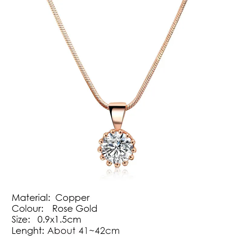 Minimalist Simple Crystal Pendants Necklaces For Women Charms Zirconia Necklace Rose Gold Color Fashionable Neck Jewelry Gifts
