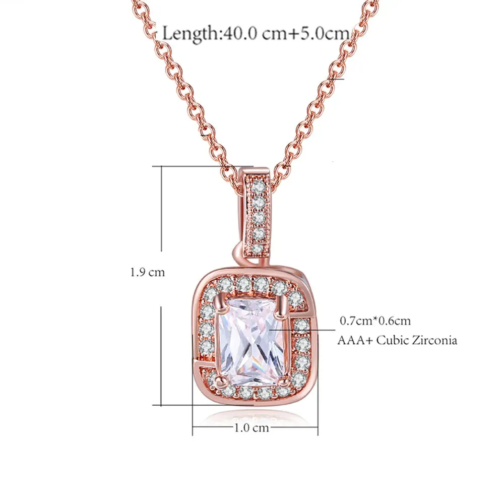 Minimalist Simple Crystal Pendants Necklaces For Women Charms Zirconia Necklace Rose Gold Color Fashionable Neck Jewelry Gifts