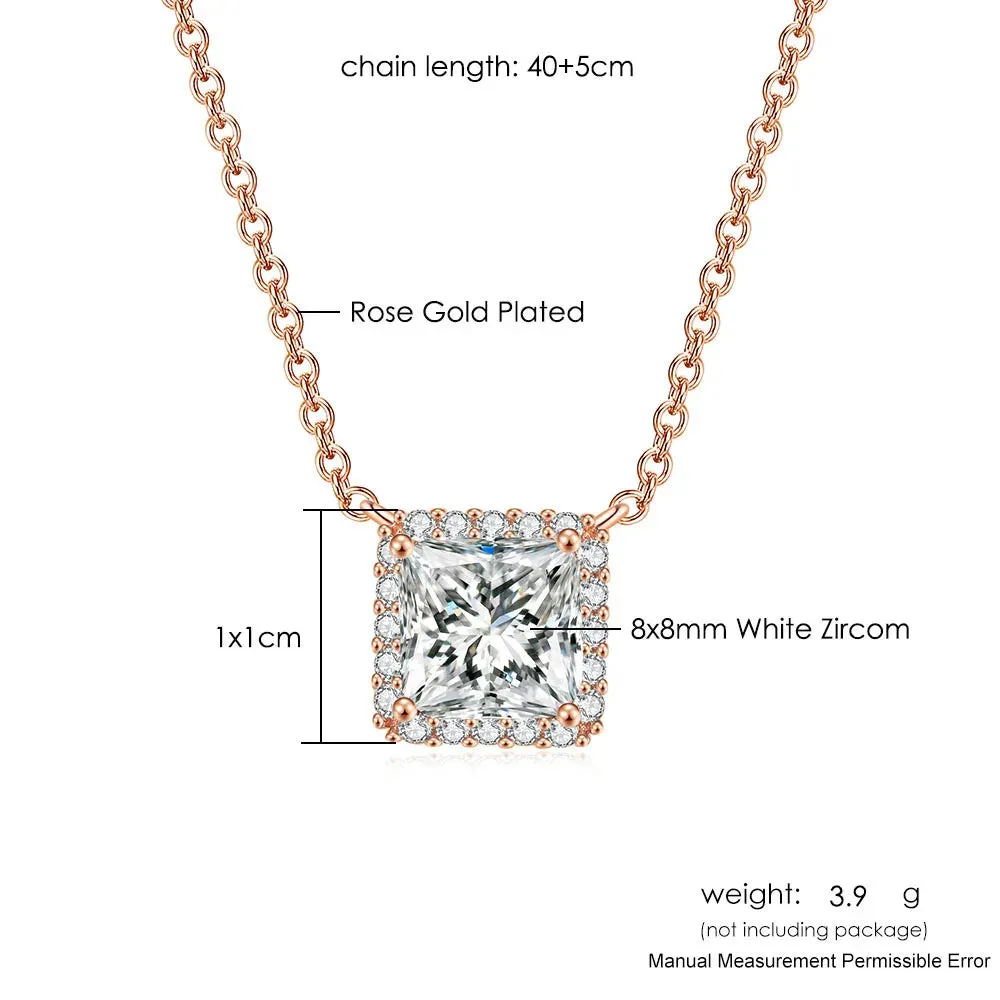 Minimalist Simple Crystal Pendants Necklaces For Women Charms Zirconia Necklace Rose Gold Color Fashionable Neck Jewelry Gifts
