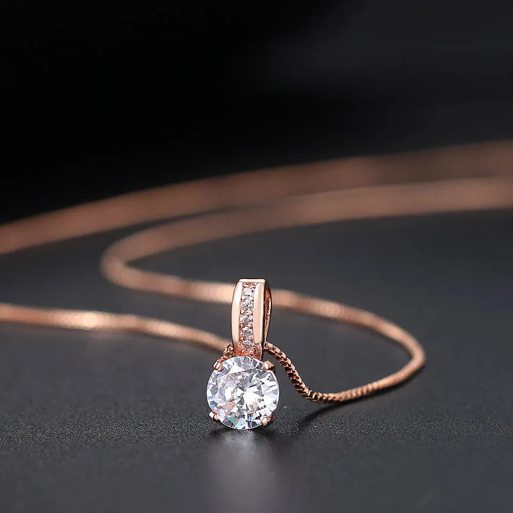 Minimalist Simple Crystal Pendants Necklaces For Women Charms Zirconia Necklace Rose Gold Color Fashionable Neck Jewelry Gifts