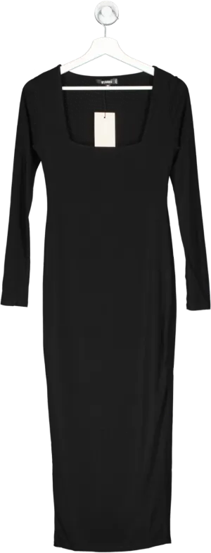 Missguided Black Slinky Square Neck Long Sleeve Midaxi Dress UK 6
