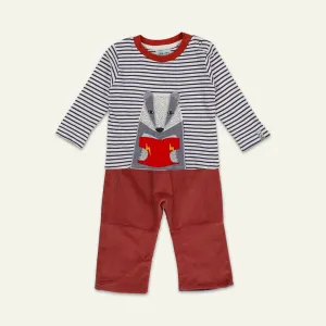 Multicoloured Badger Applique Top And Trouser Set
