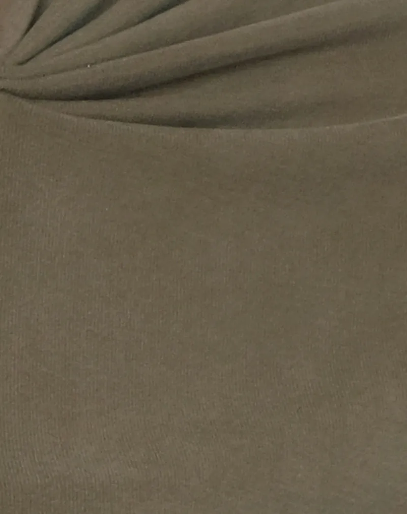 Nadja Gathered Neck Top in Cupro Khaki