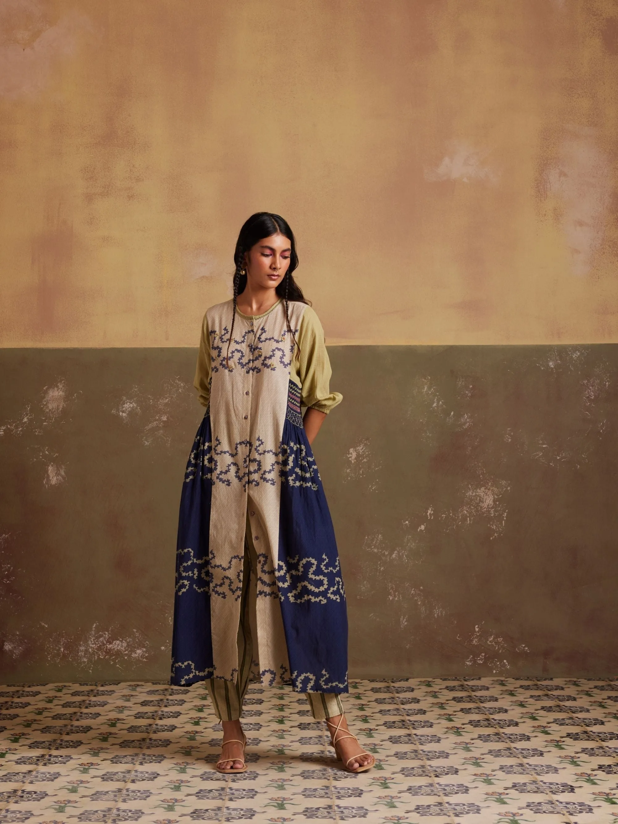 New Season Summer Fall 24-Dress Cascade Cotton Indigo Ivory Spiral-SS24-CSD-IIS-Fashion Edit Cord Studio