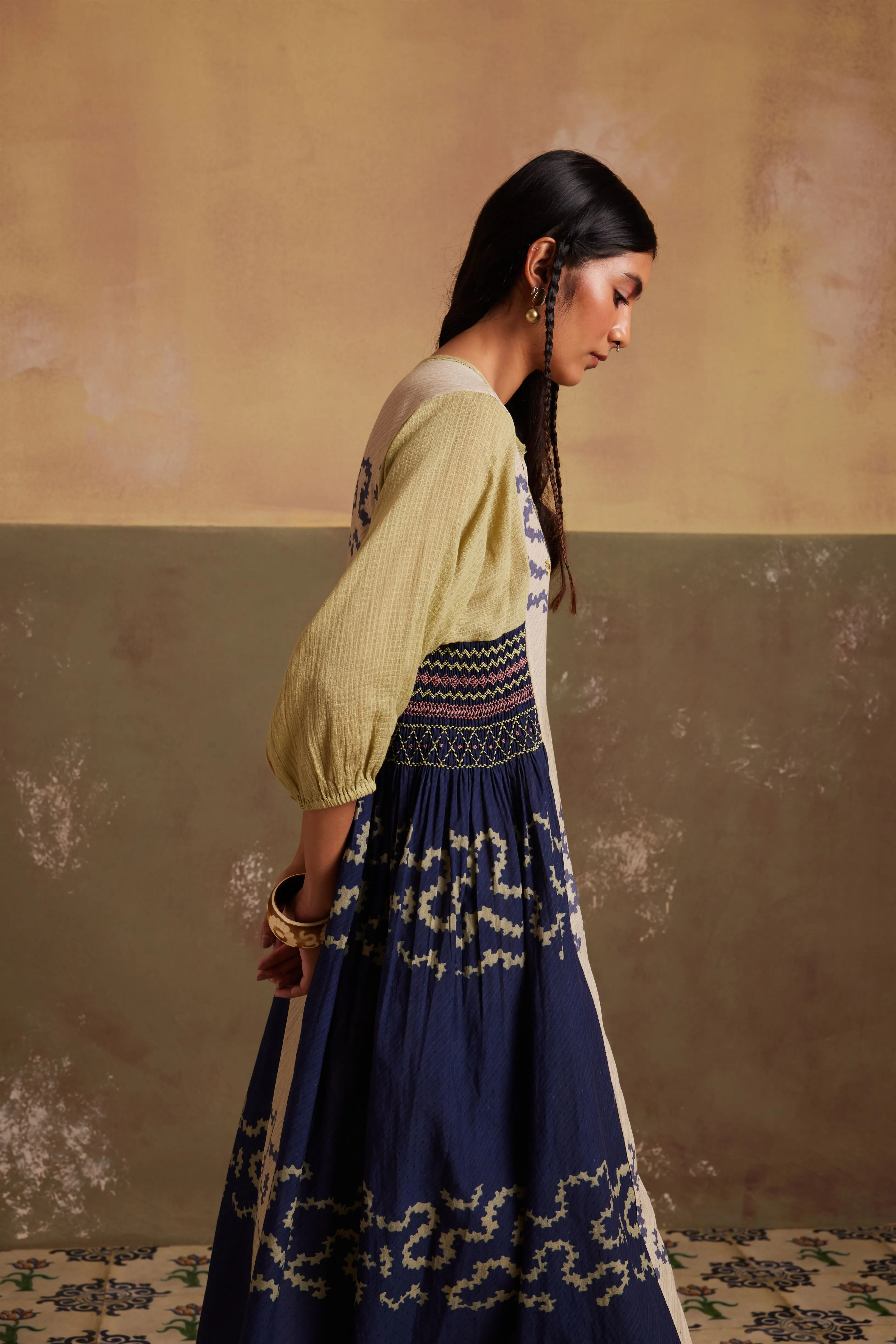 New Season Summer Fall 24-Dress Cascade Cotton Indigo Ivory Spiral-SS24-CSD-IIS-Fashion Edit Cord Studio