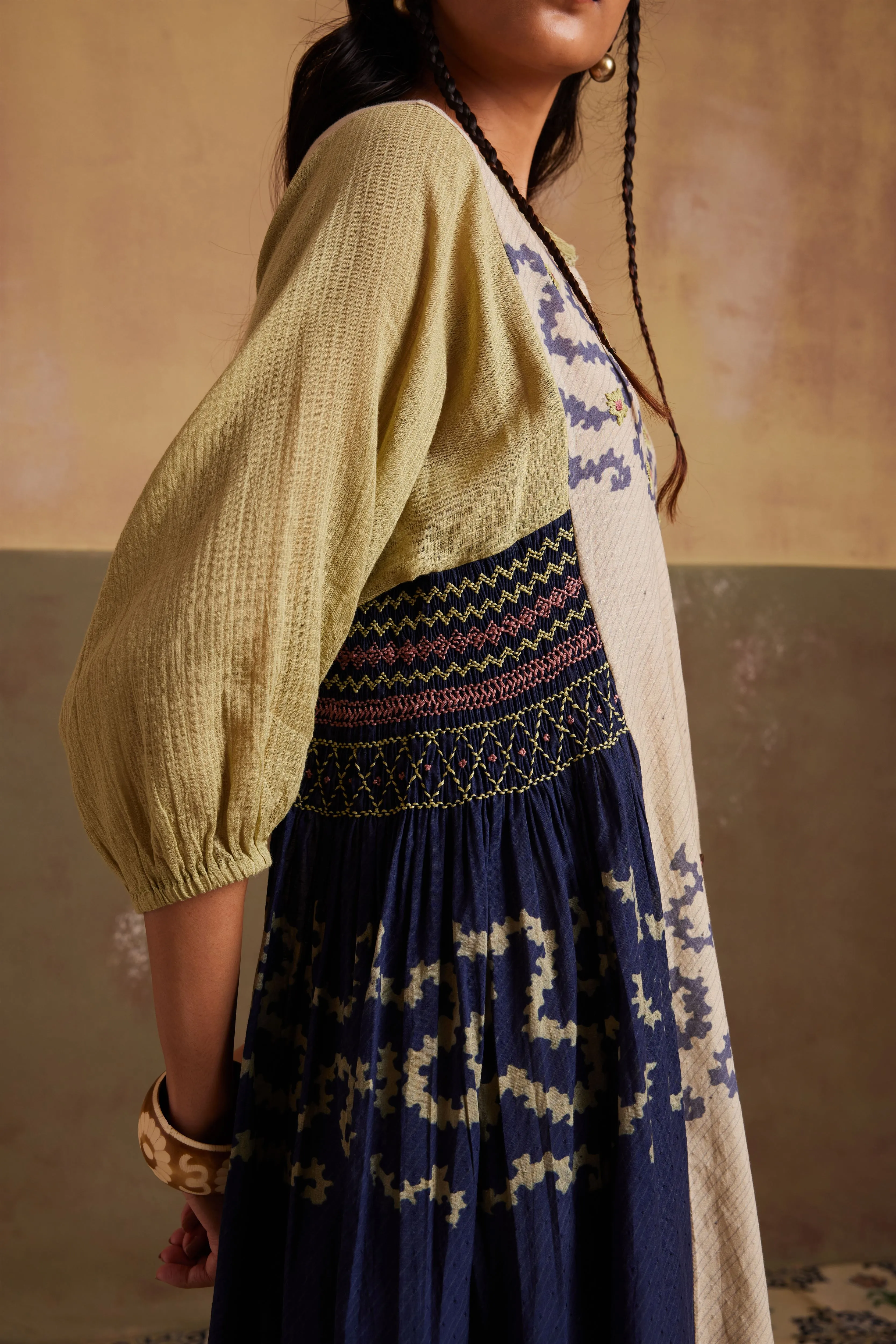 New Season Summer Fall 24-Dress Cascade Cotton Indigo Ivory Spiral-SS24-CSD-IIS-Fashion Edit Cord Studio