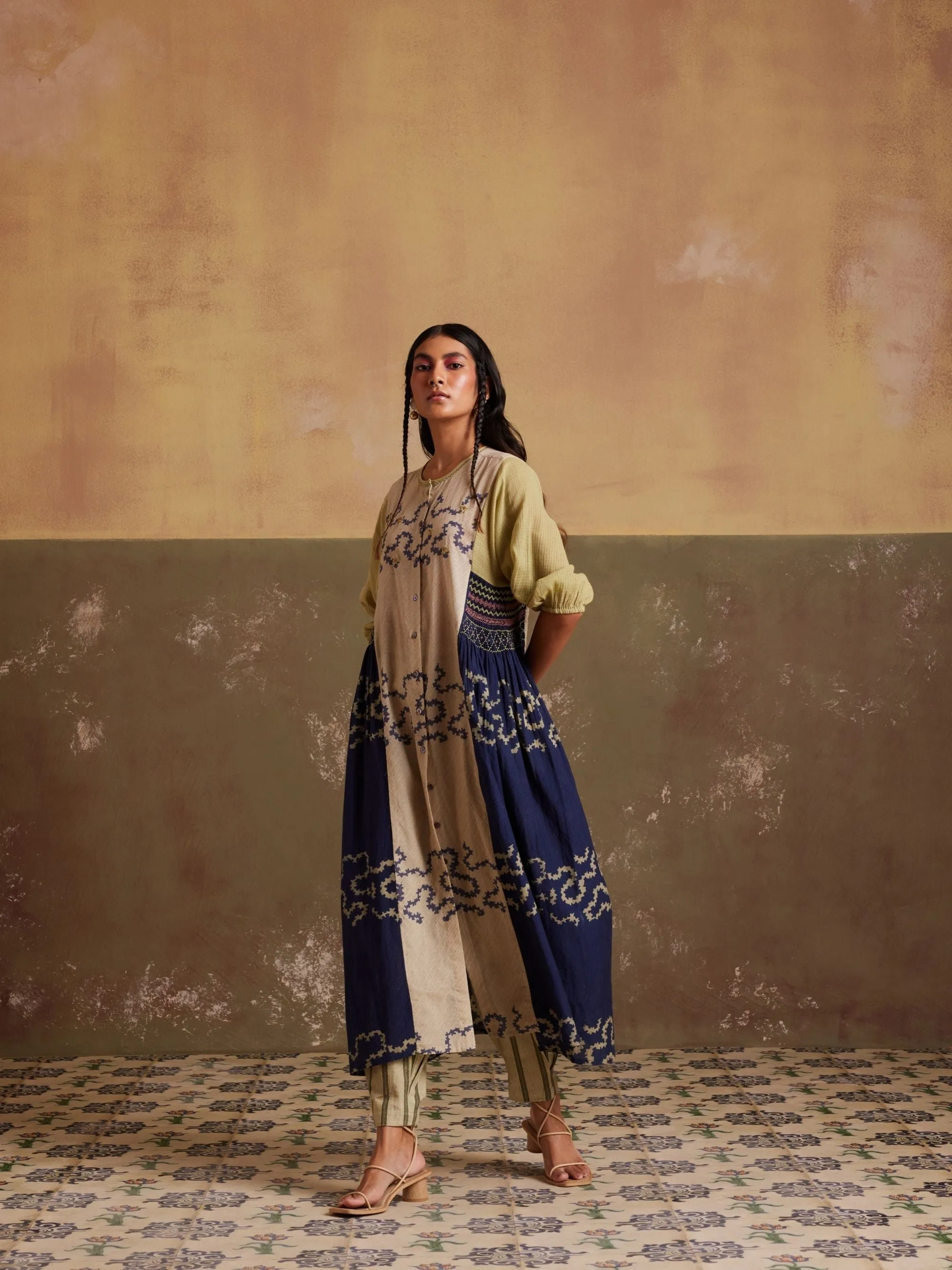 New Season Summer Fall 24-Dress Cascade Cotton Indigo Ivory Spiral-SS24-CSD-IIS-Fashion Edit Cord Studio