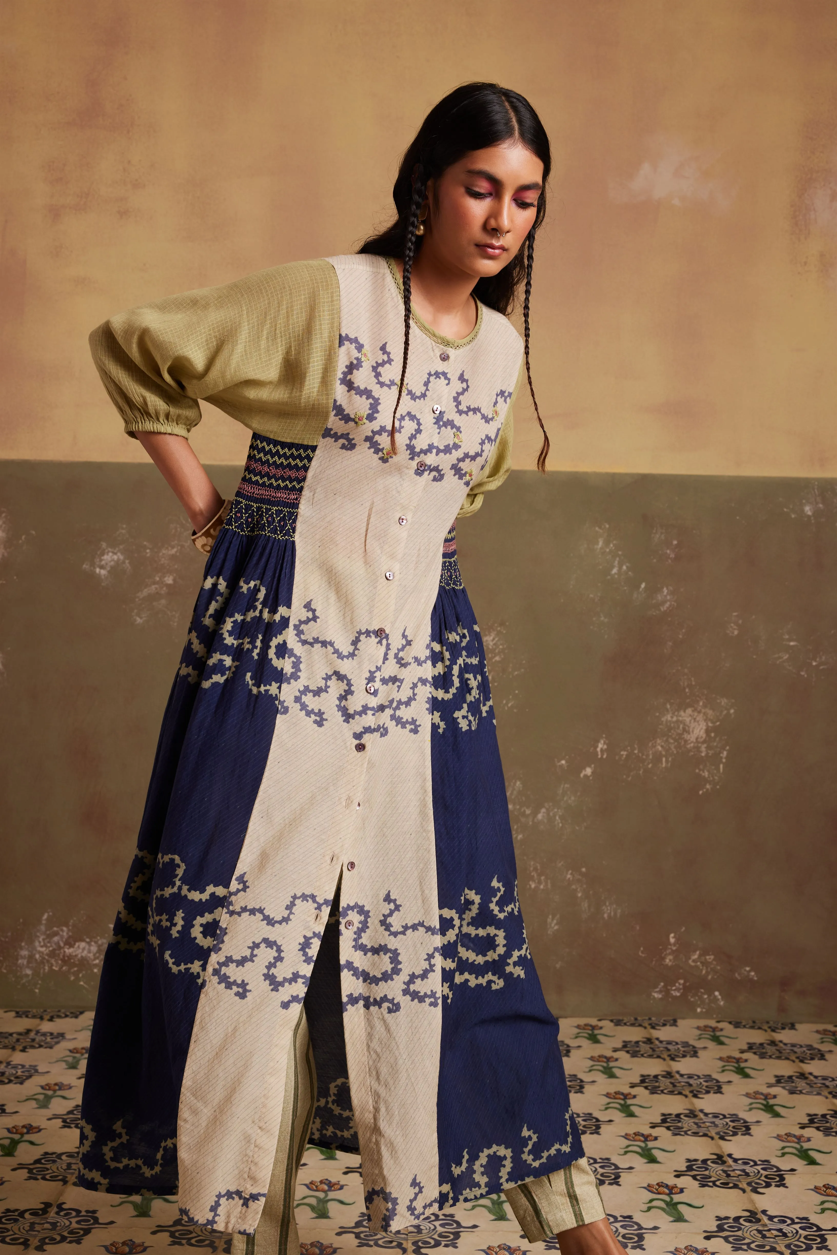 New Season Summer Fall 24-Dress Cascade Cotton Indigo Ivory Spiral-SS24-CSD-IIS-Fashion Edit Cord Studio