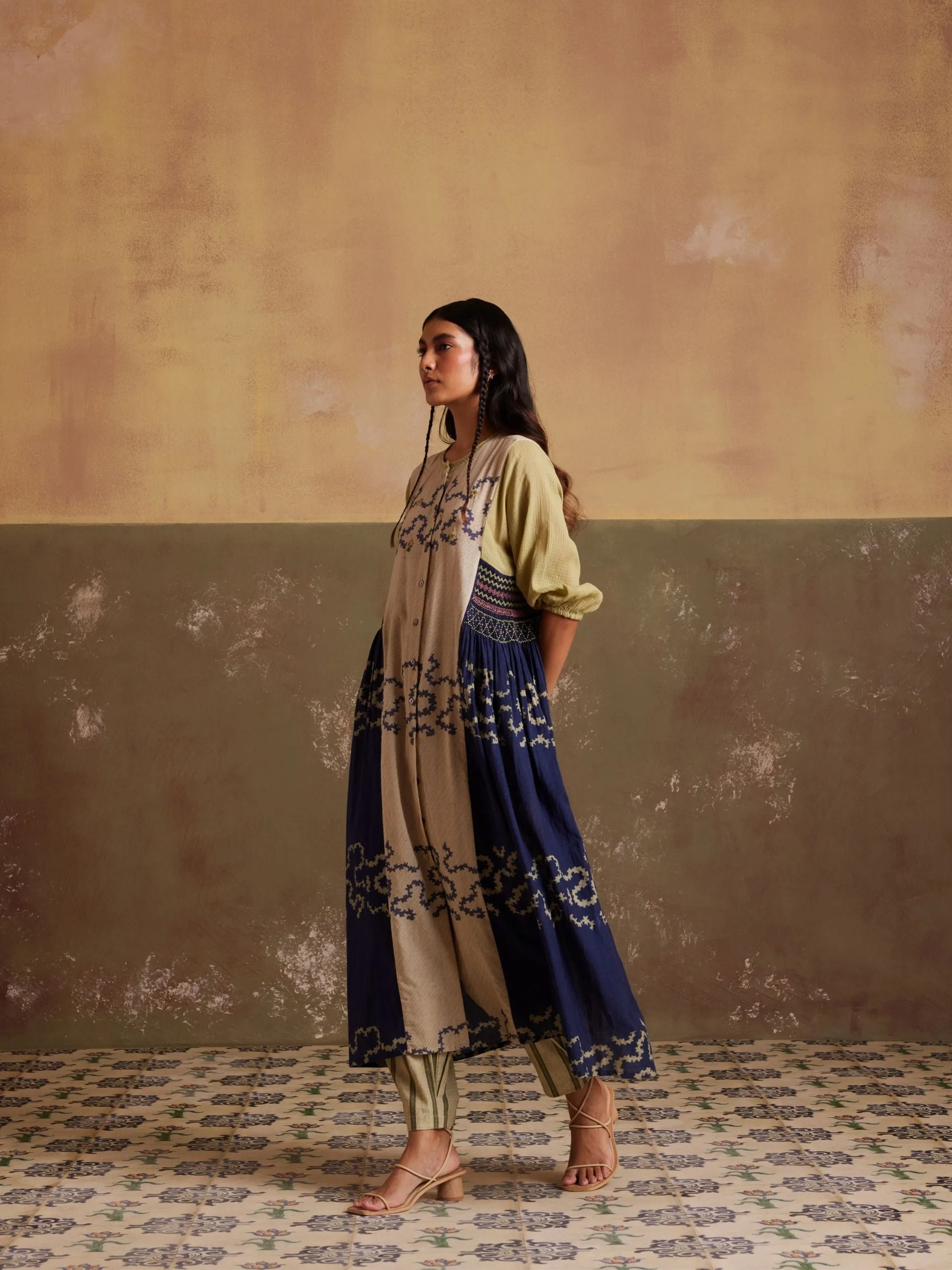 New Season Summer Fall 24-Dress Cascade Cotton Indigo Ivory Spiral-SS24-CSD-IIS-Fashion Edit Cord Studio