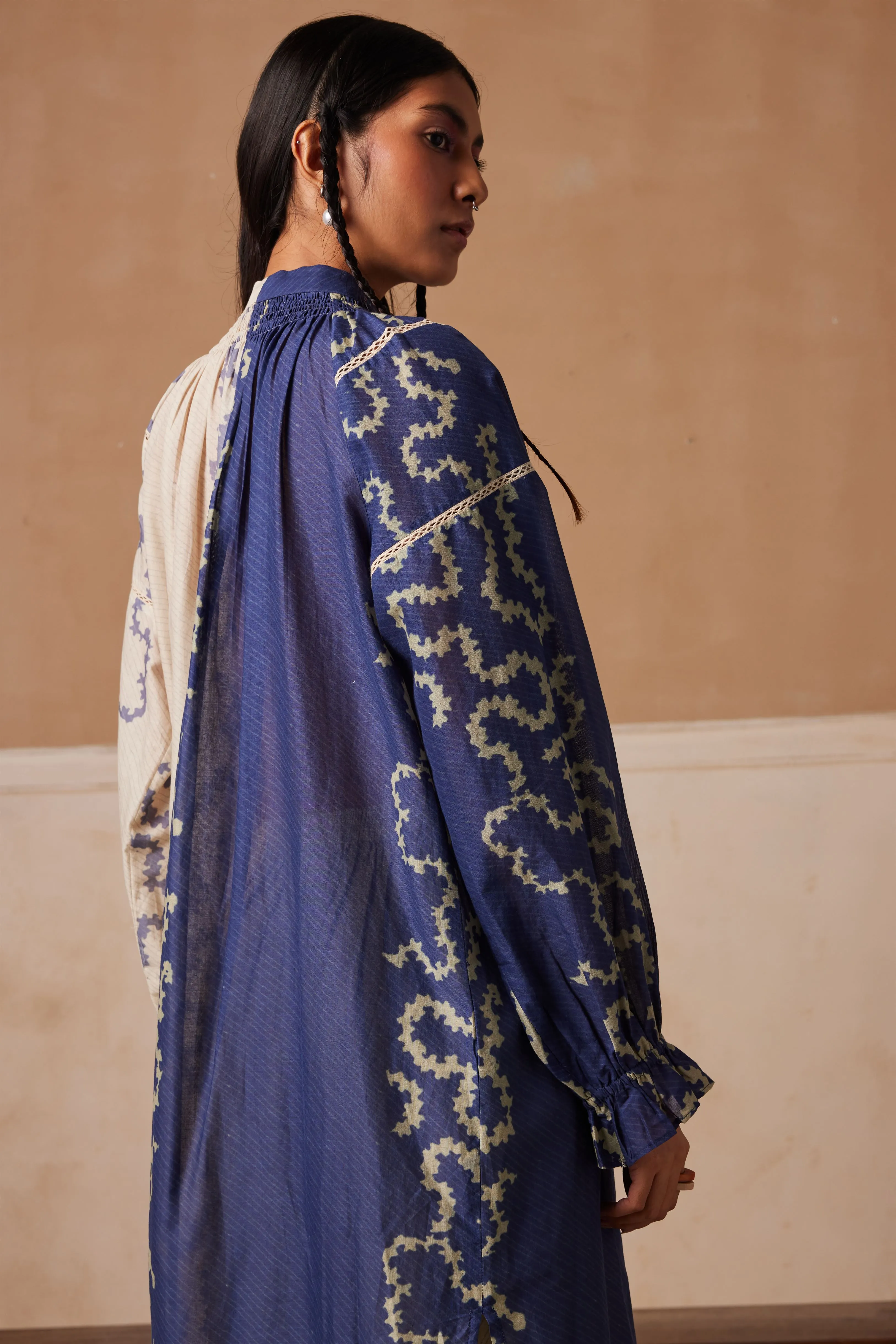 New Season Summer Fall 24-Dress Chloe Cotton Voil Indigo Ivory Spiral-SS24-CD-INISP-Fashion Edit Cord Studio