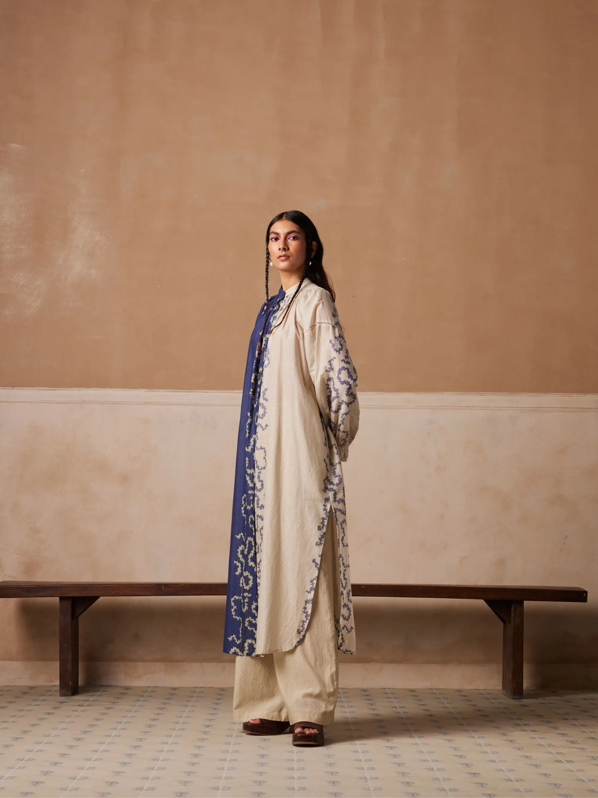 New Season Summer Fall 24-Dress Chloe Cotton Voil Indigo Ivory Spiral-SS24-CD-INISP-Fashion Edit Cord Studio