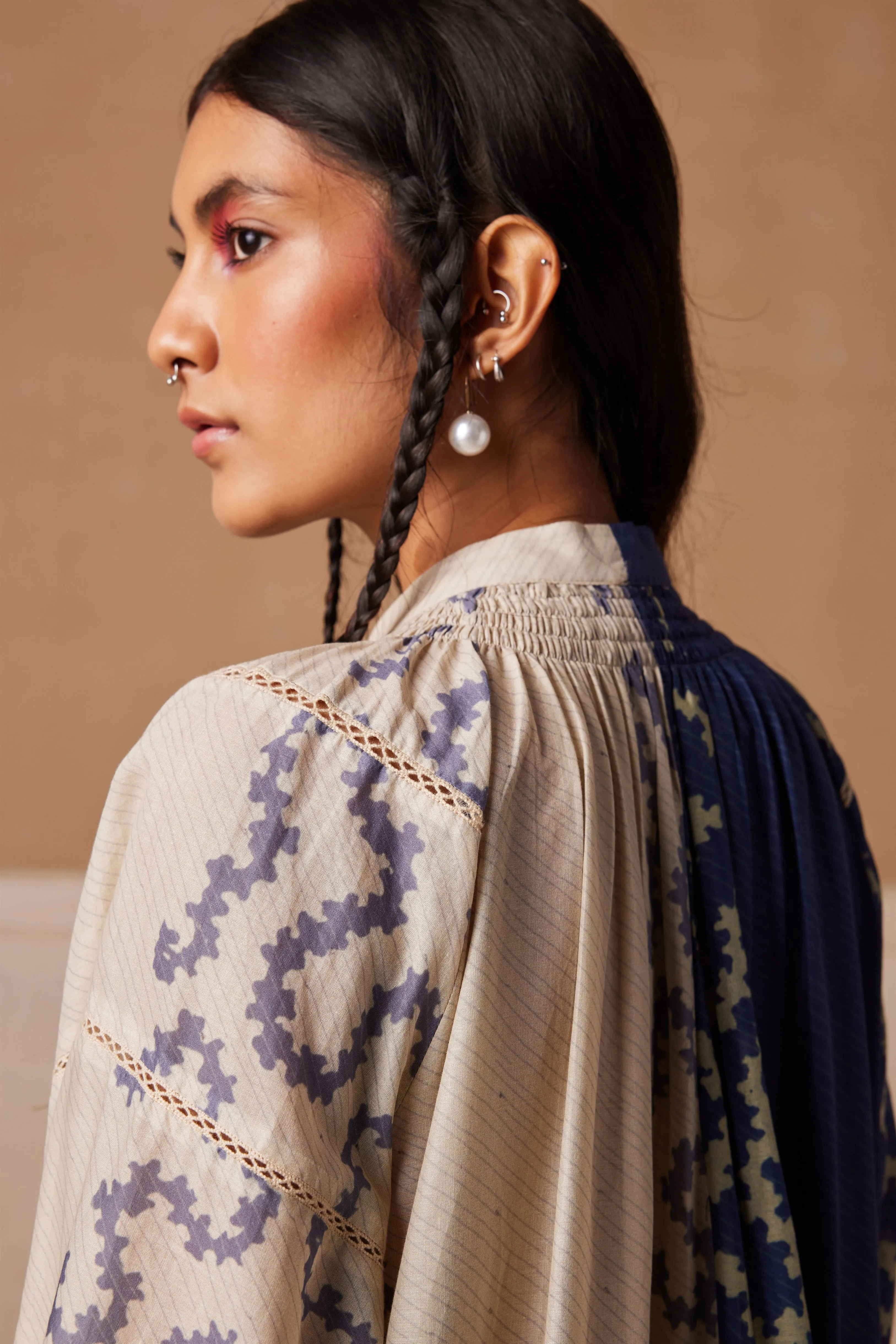 New Season Summer Fall 24-Dress Chloe Cotton Voil Indigo Ivory Spiral-SS24-CD-INISP-Fashion Edit Cord Studio