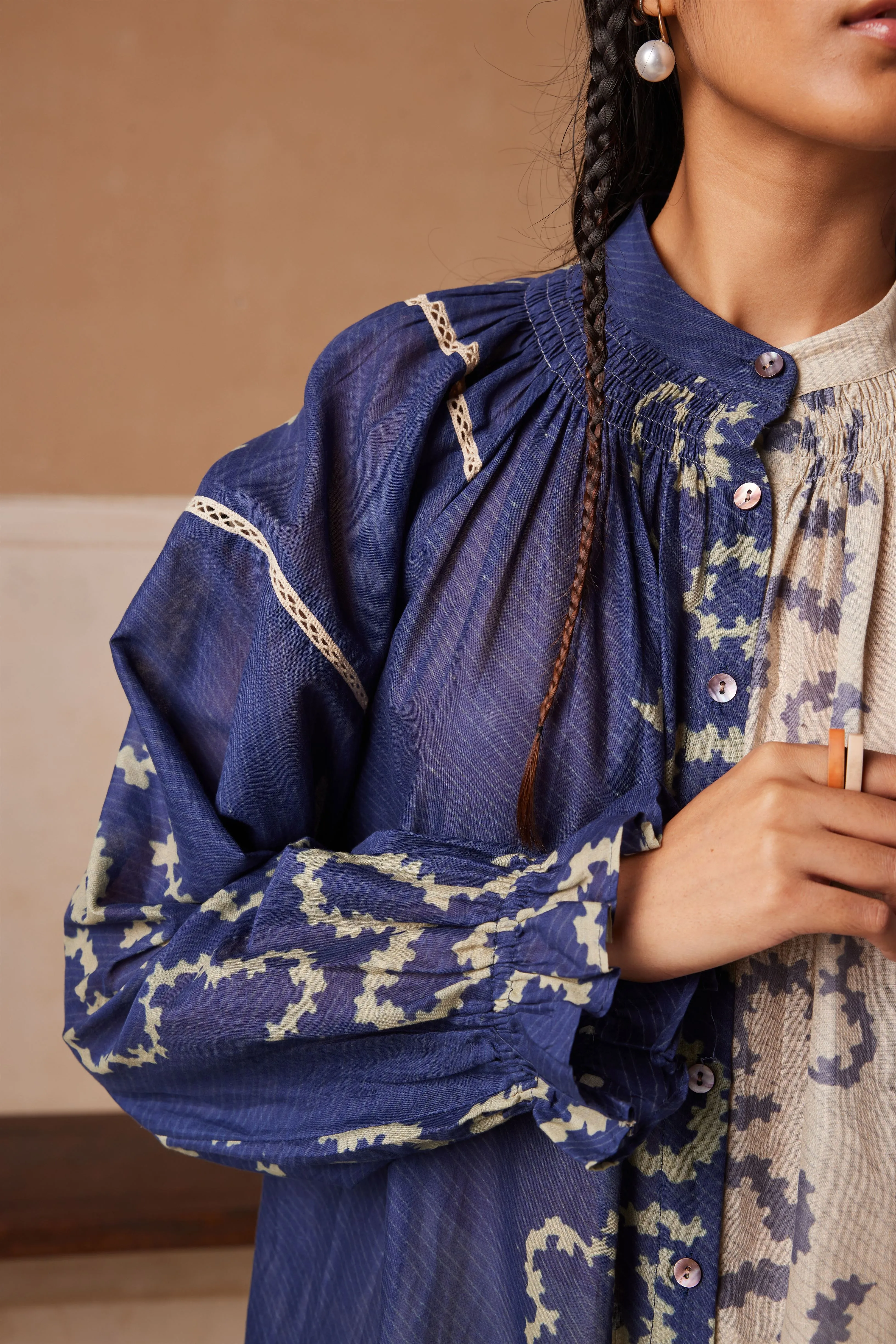 New Season Summer Fall 24-Dress Chloe Cotton Voil Indigo Ivory Spiral-SS24-CD-INISP-Fashion Edit Cord Studio