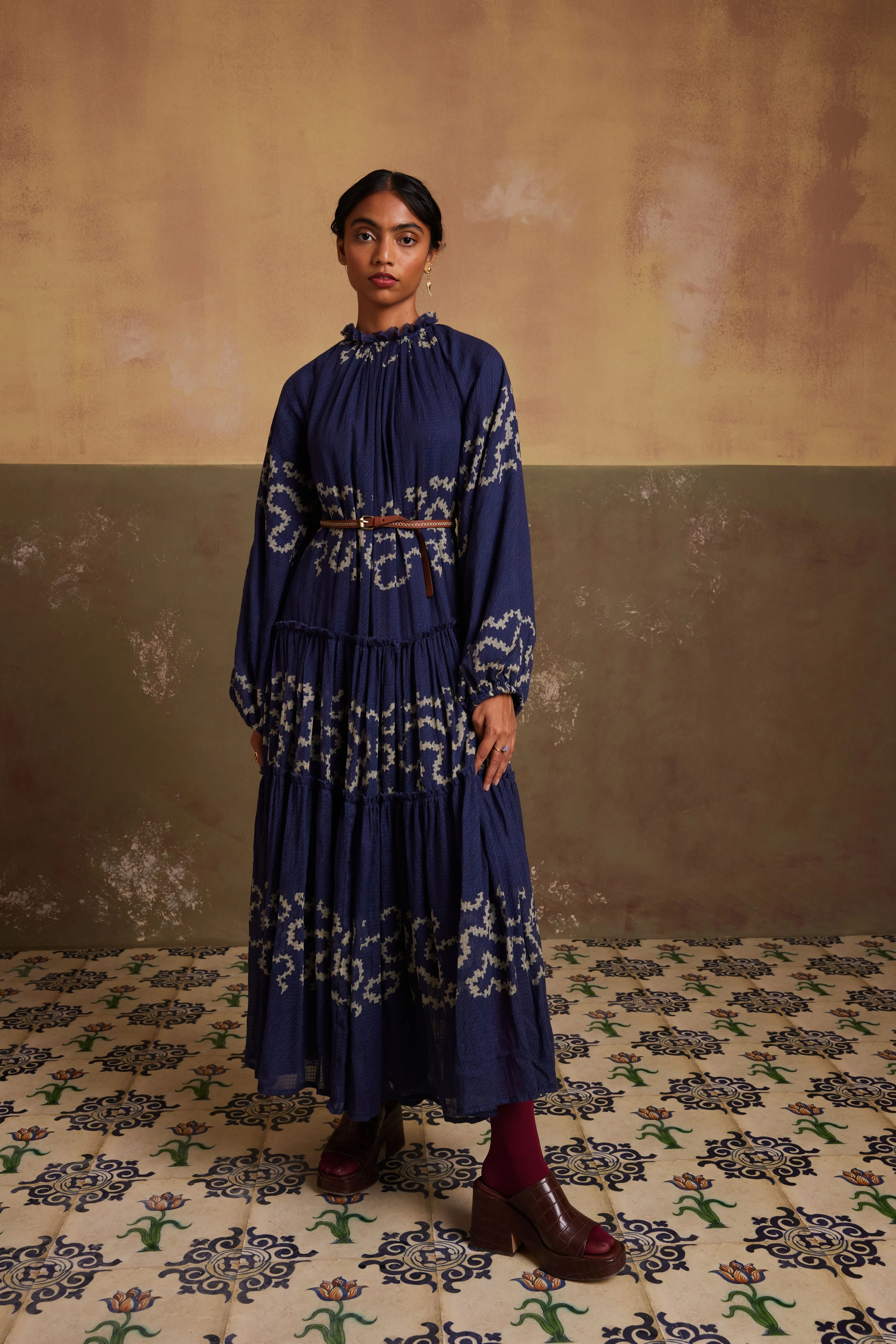 New Season Summer Fall 24-Dress Ezra Cotton Indigo Spiral-SS24-EZD-INDS-Fashion Edit Cord Studio
