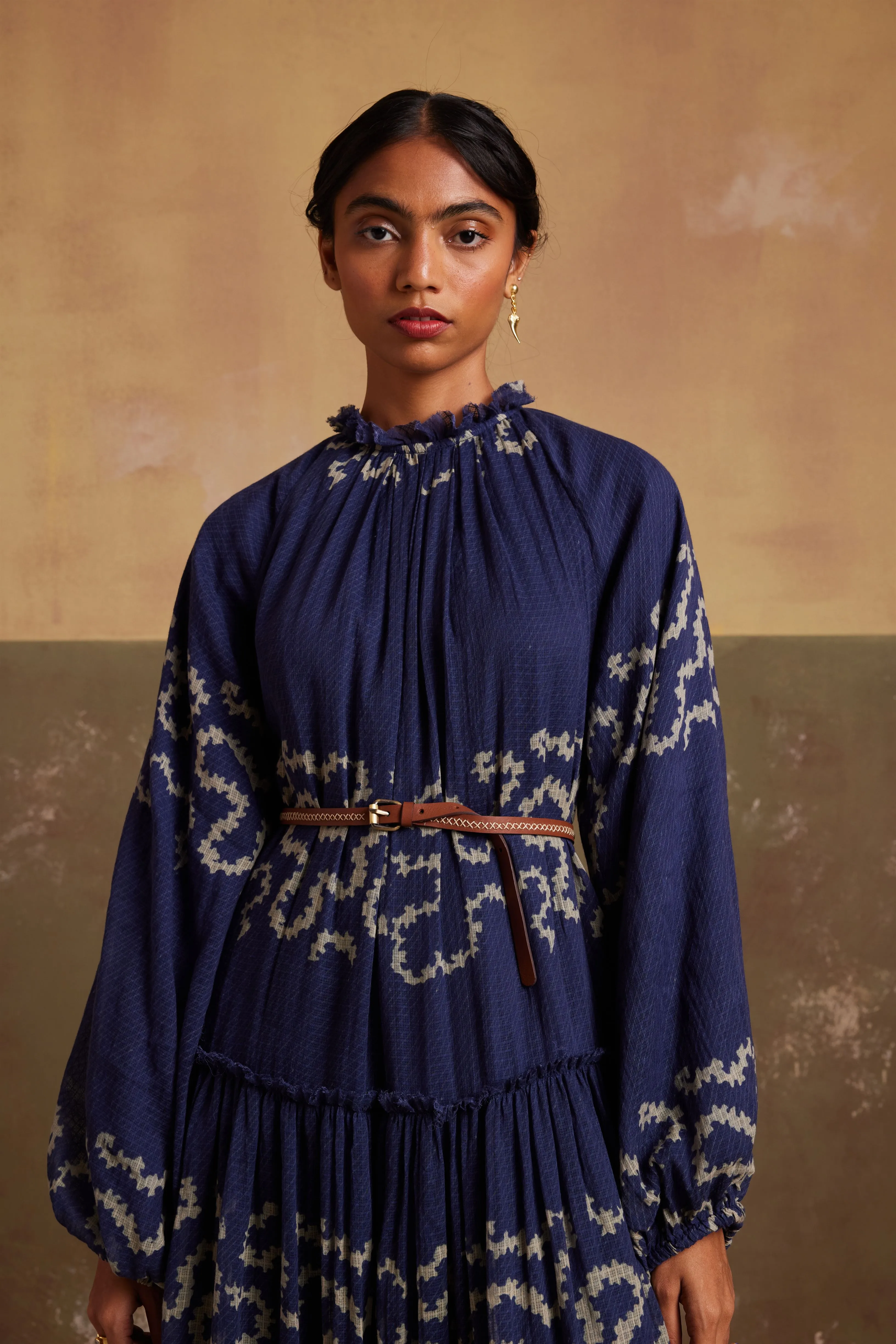 New Season Summer Fall 24-Dress Ezra Cotton Indigo Spiral-SS24-EZD-INDS-Fashion Edit Cord Studio