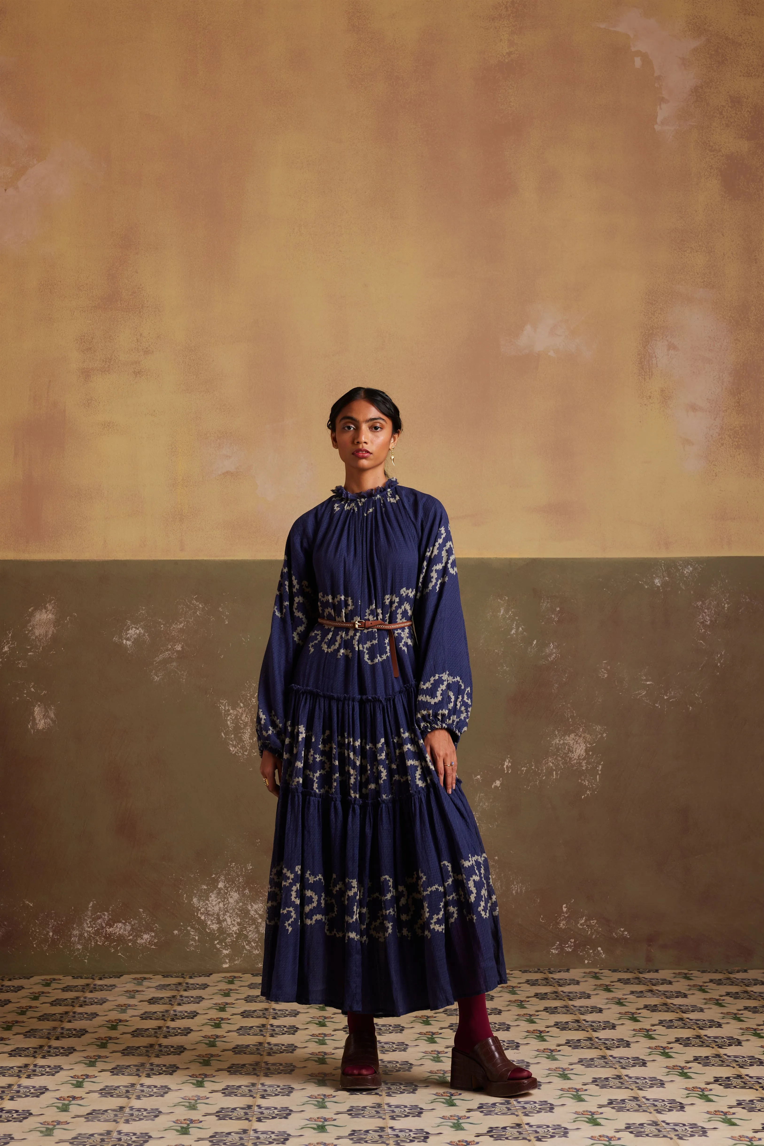 New Season Summer Fall 24-Dress Ezra Cotton Indigo Spiral-SS24-EZD-INDS-Fashion Edit Cord Studio
