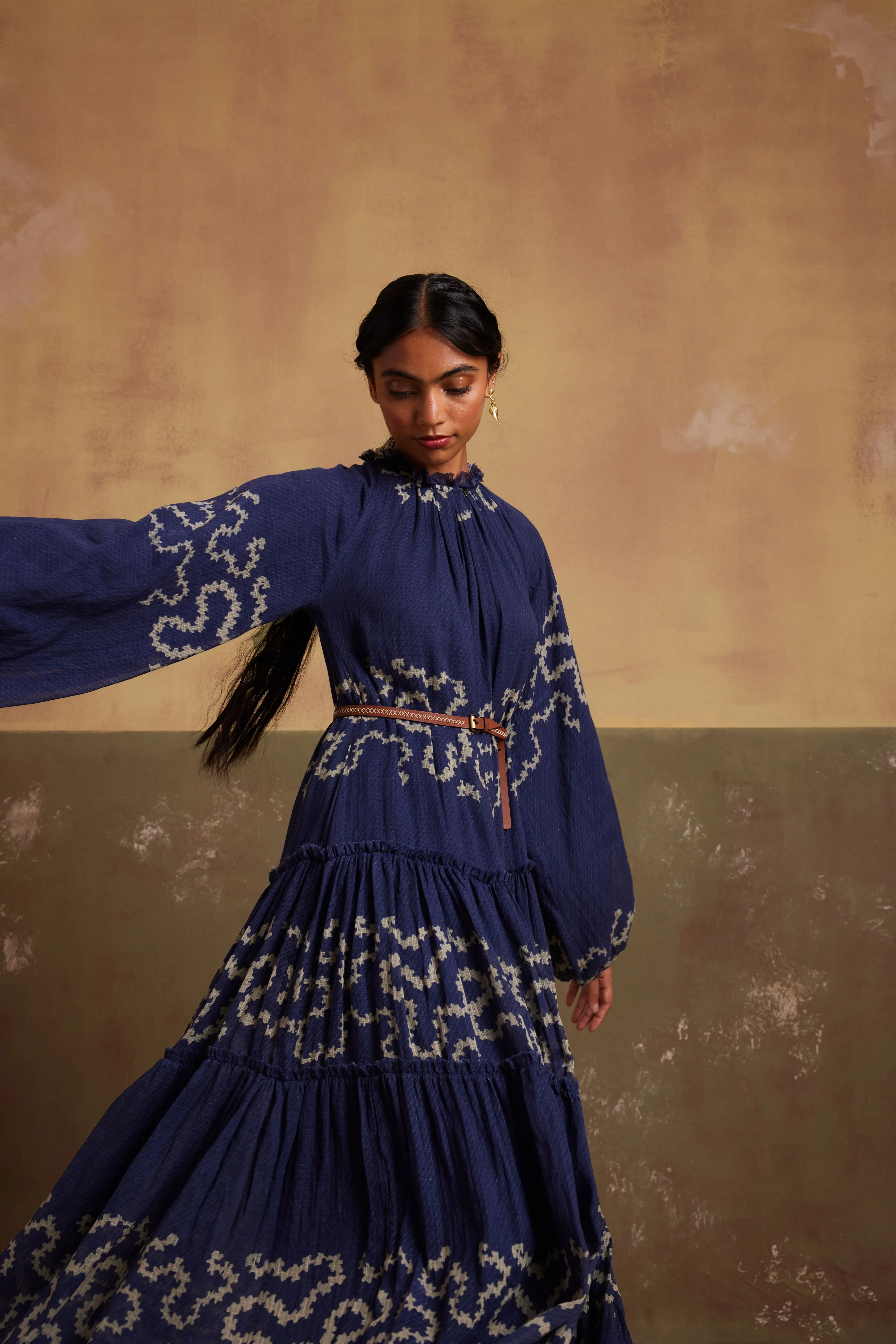 New Season Summer Fall 24-Dress Ezra Cotton Indigo Spiral-SS24-EZD-INDS-Fashion Edit Cord Studio