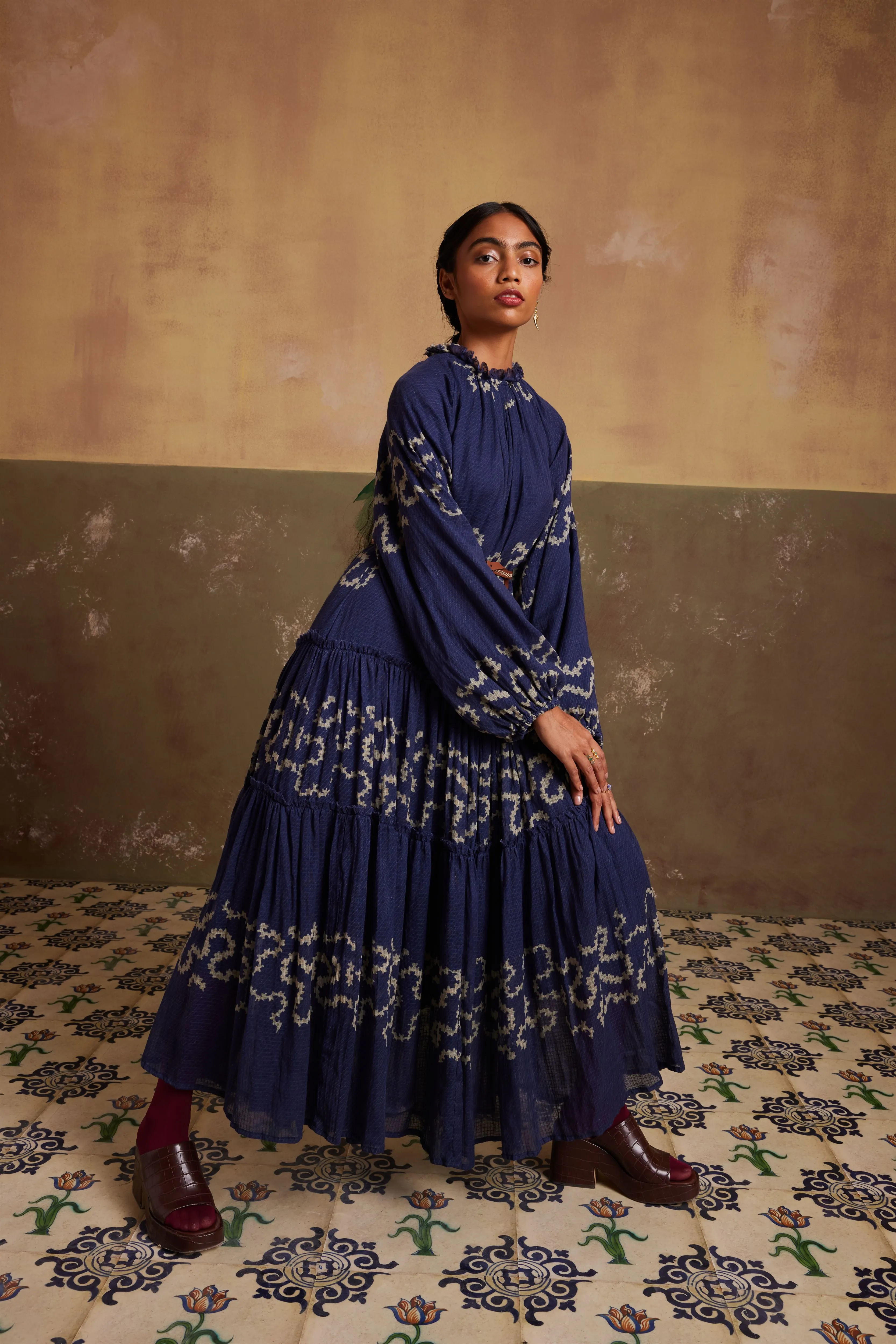 New Season Summer Fall 24-Dress Ezra Cotton Indigo Spiral-SS24-EZD-INDS-Fashion Edit Cord Studio