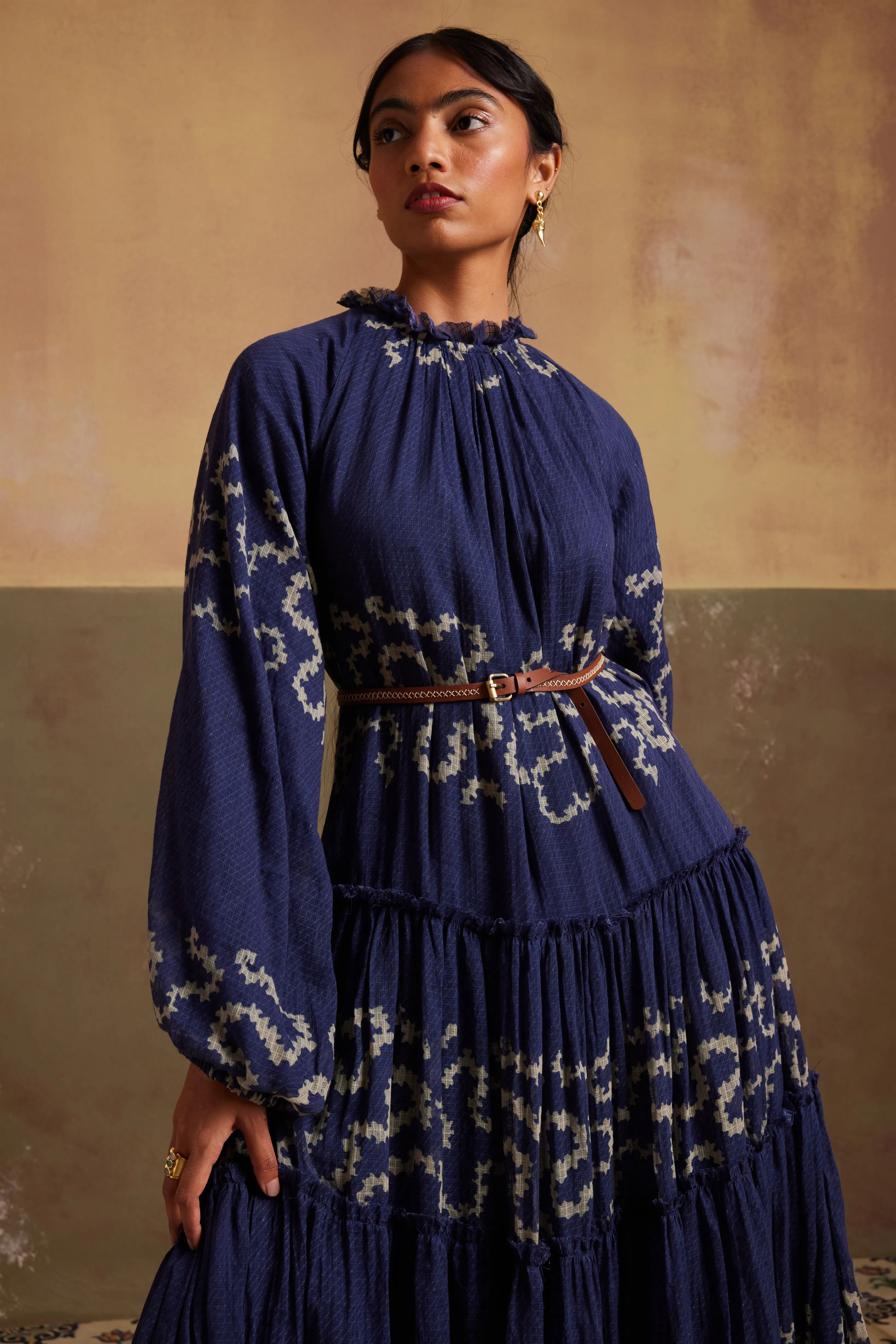 New Season Summer Fall 24-Dress Ezra Cotton Indigo Spiral-SS24-EZD-INDS-Fashion Edit Cord Studio