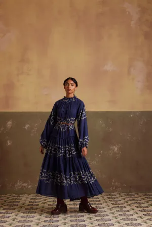 New Season Summer Fall 24-Dress Ezra Cotton Indigo Spiral-SS24-EZD-INDS-Fashion Edit Cord Studio