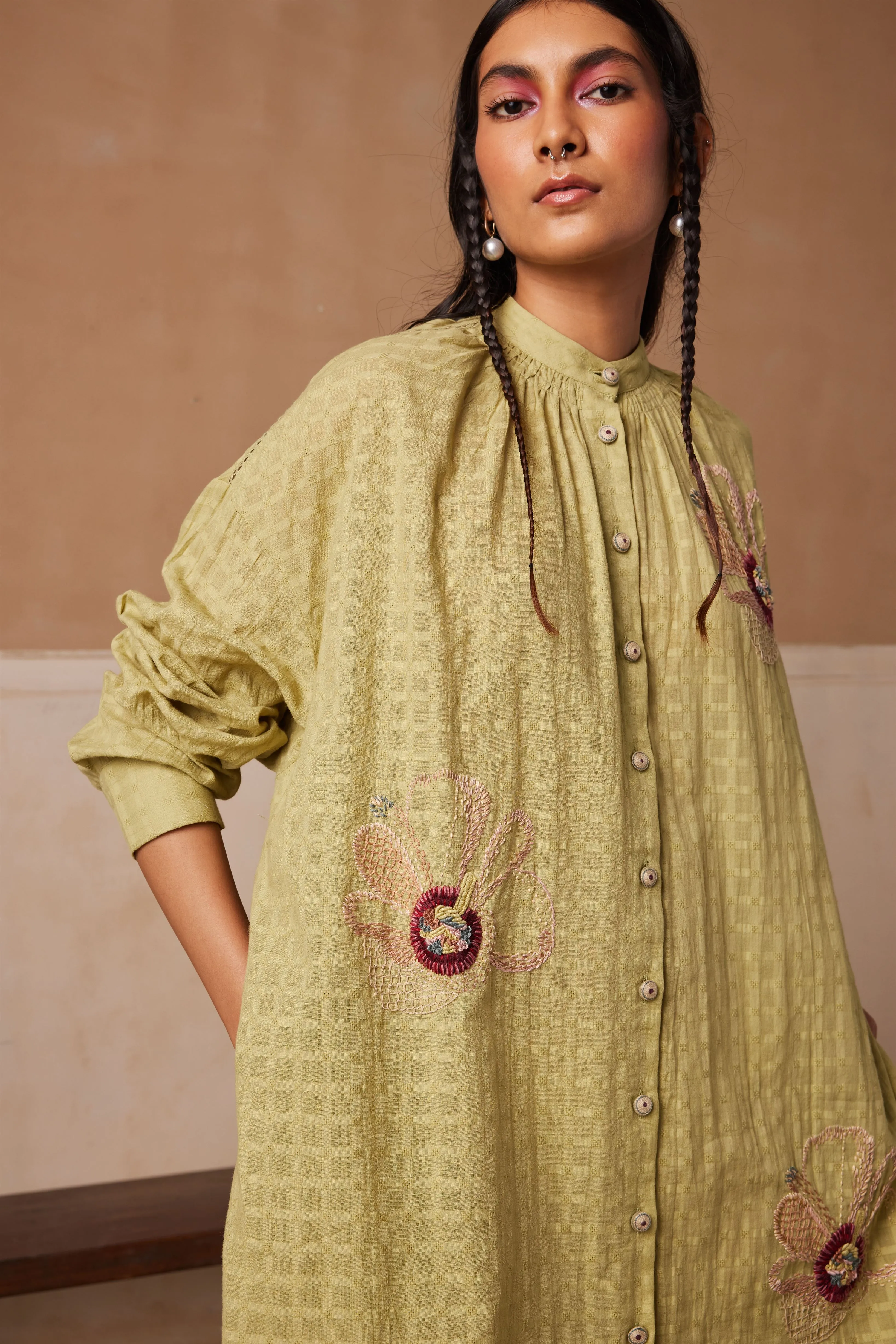 New Season Summer Fall 24-Dress Kaftan Shirt Cotton Lime green-SS24-KSD-LG-Fashion Edit Cord Studio