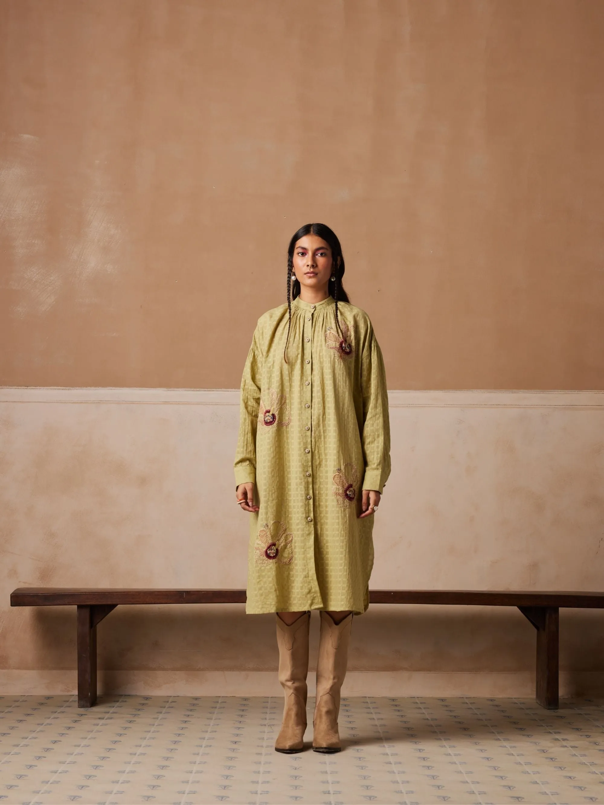 New Season Summer Fall 24-Dress Kaftan Shirt Cotton Lime green-SS24-KSD-LG-Fashion Edit Cord Studio