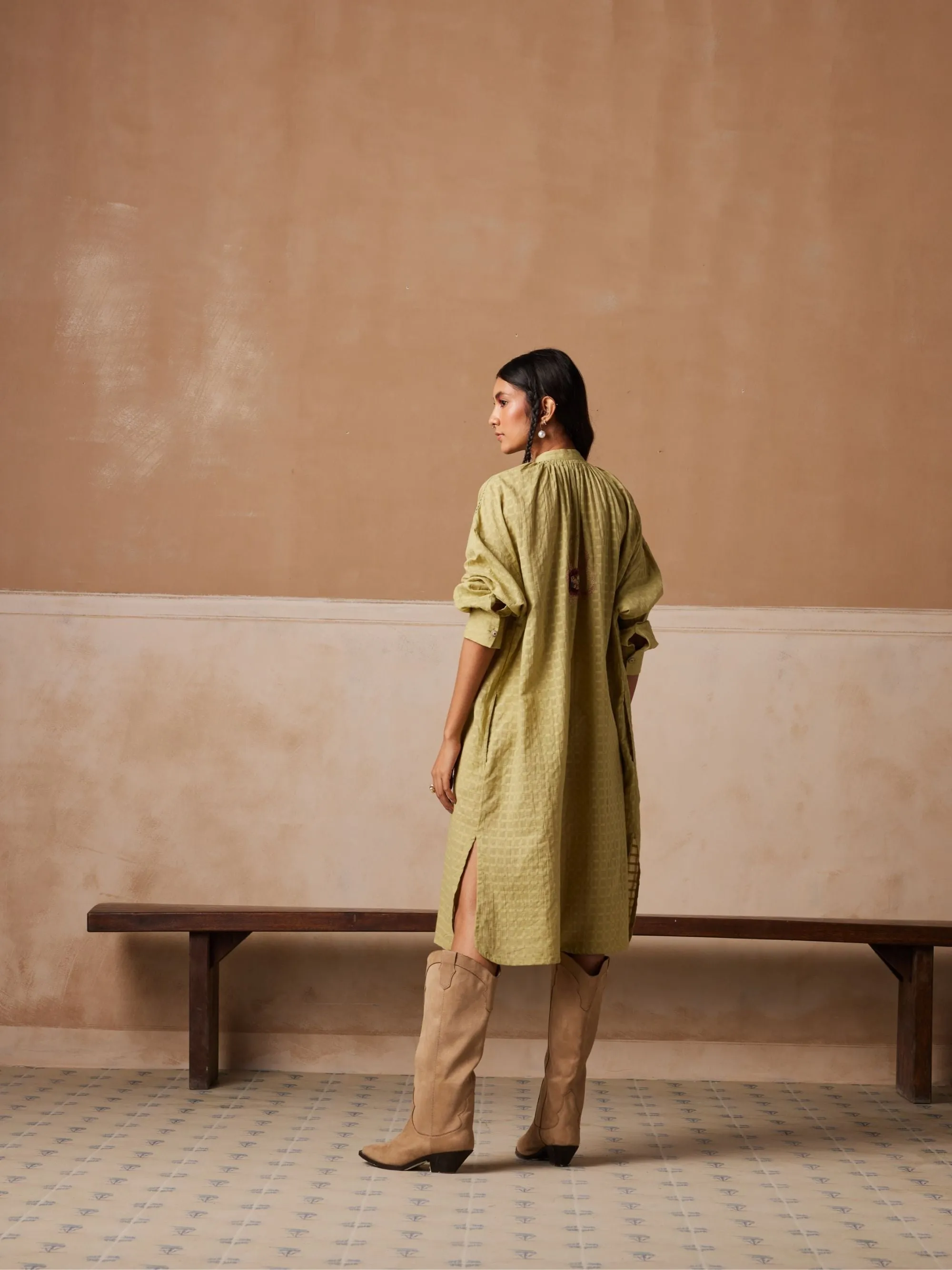 New Season Summer Fall 24-Dress Kaftan Shirt Cotton Lime green-SS24-KSD-LG-Fashion Edit Cord Studio