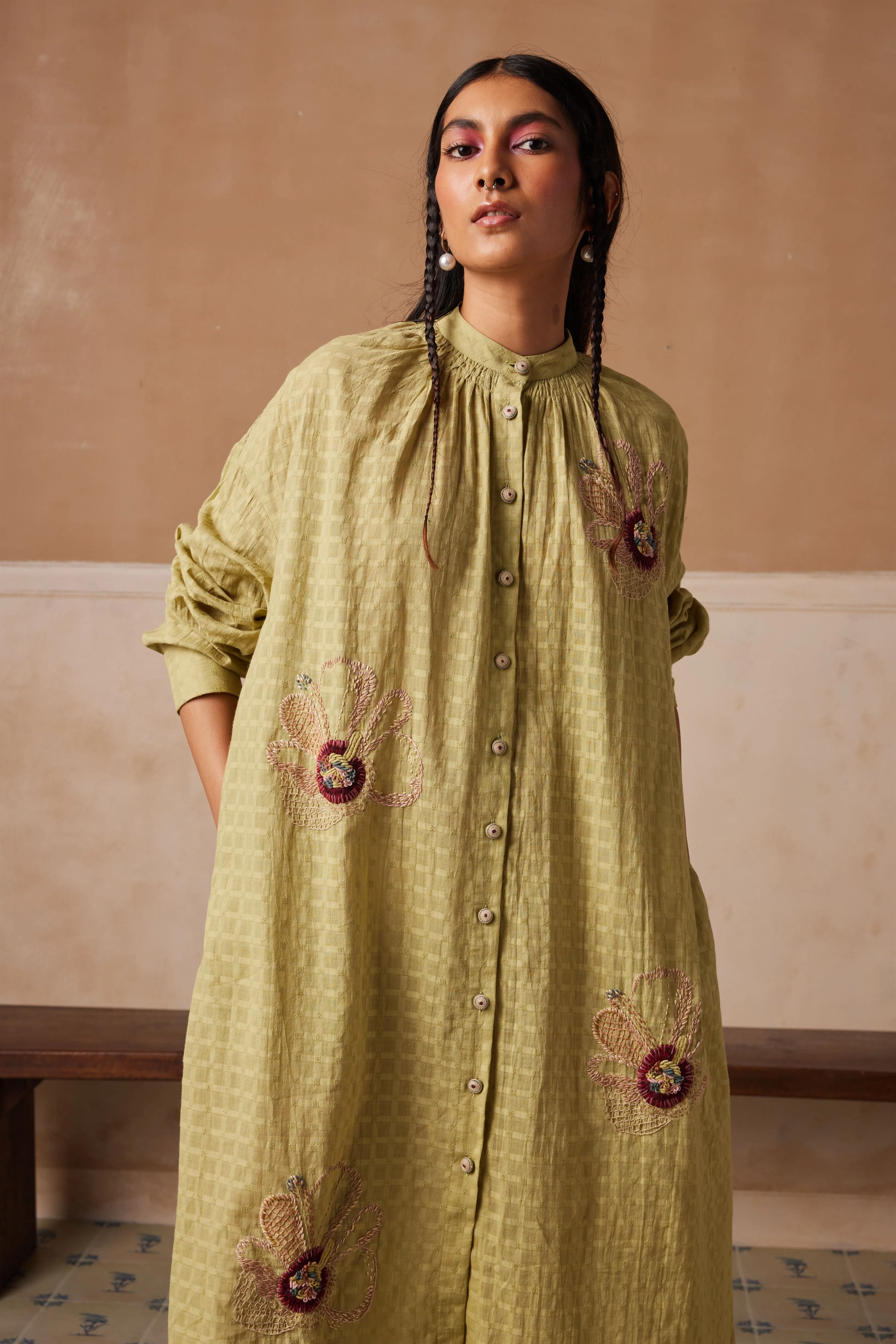 New Season Summer Fall 24-Dress Kaftan Shirt Cotton Lime green-SS24-KSD-LG-Fashion Edit Cord Studio