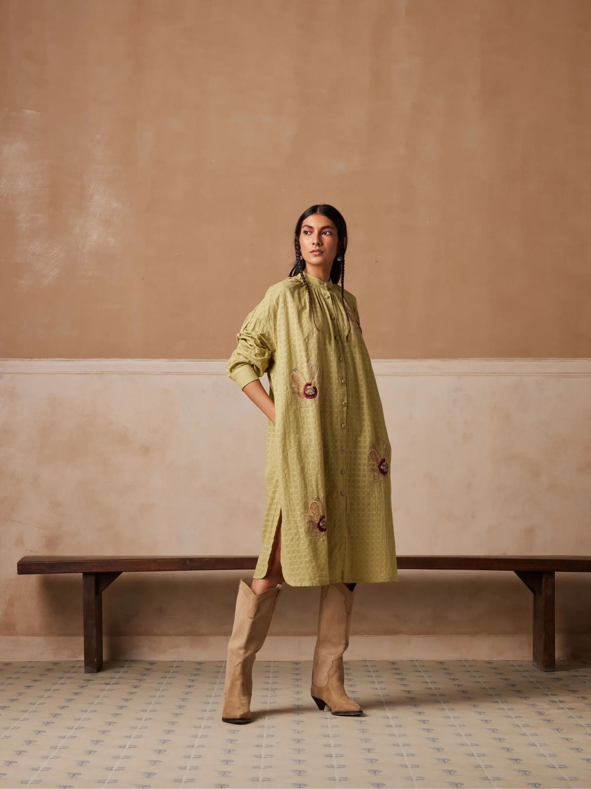 New Season Summer Fall 24-Dress Kaftan Shirt Cotton Lime green-SS24-KSD-LG-Fashion Edit Cord Studio