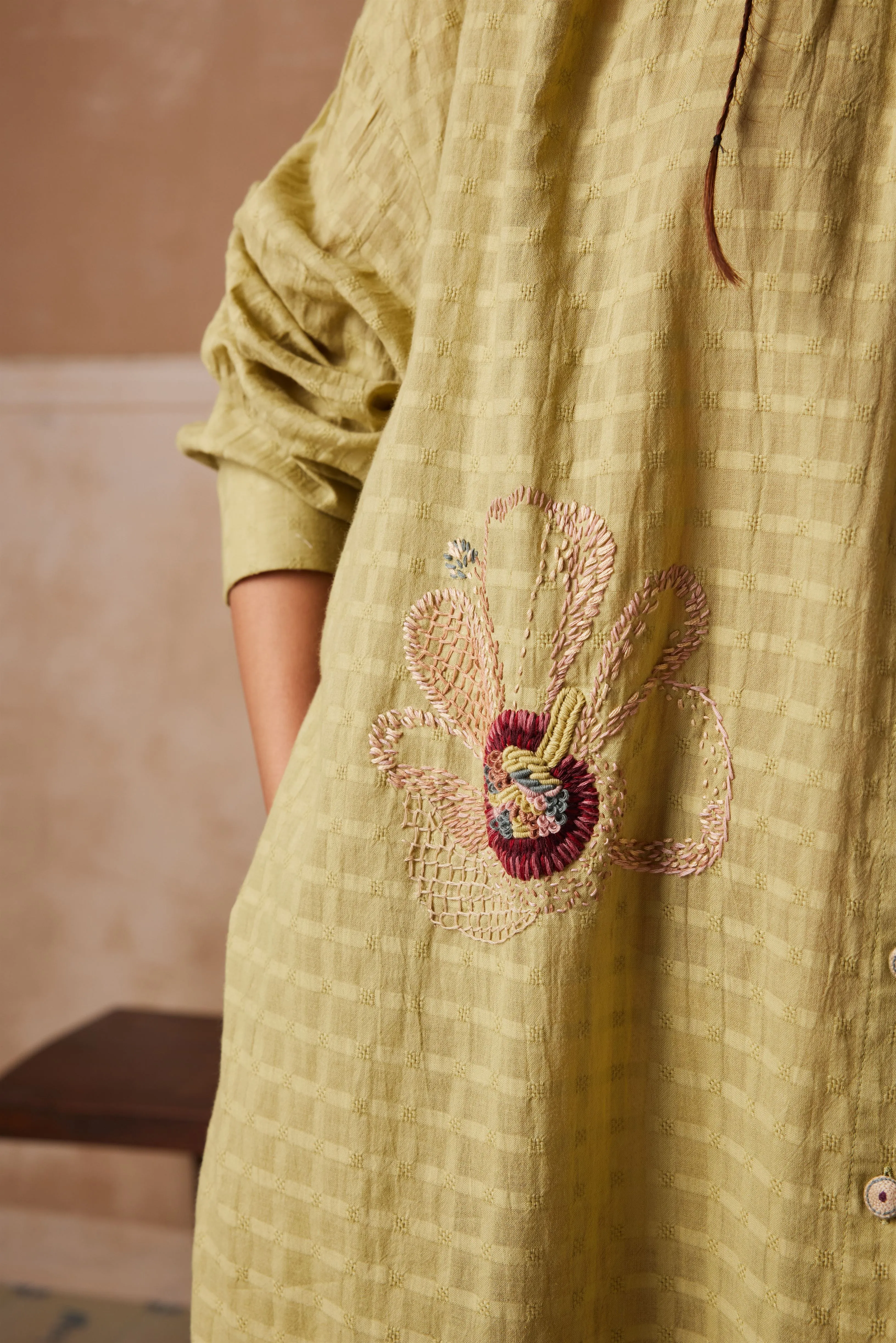 New Season Summer Fall 24-Dress Kaftan Shirt Cotton Lime green-SS24-KSD-LG-Fashion Edit Cord Studio