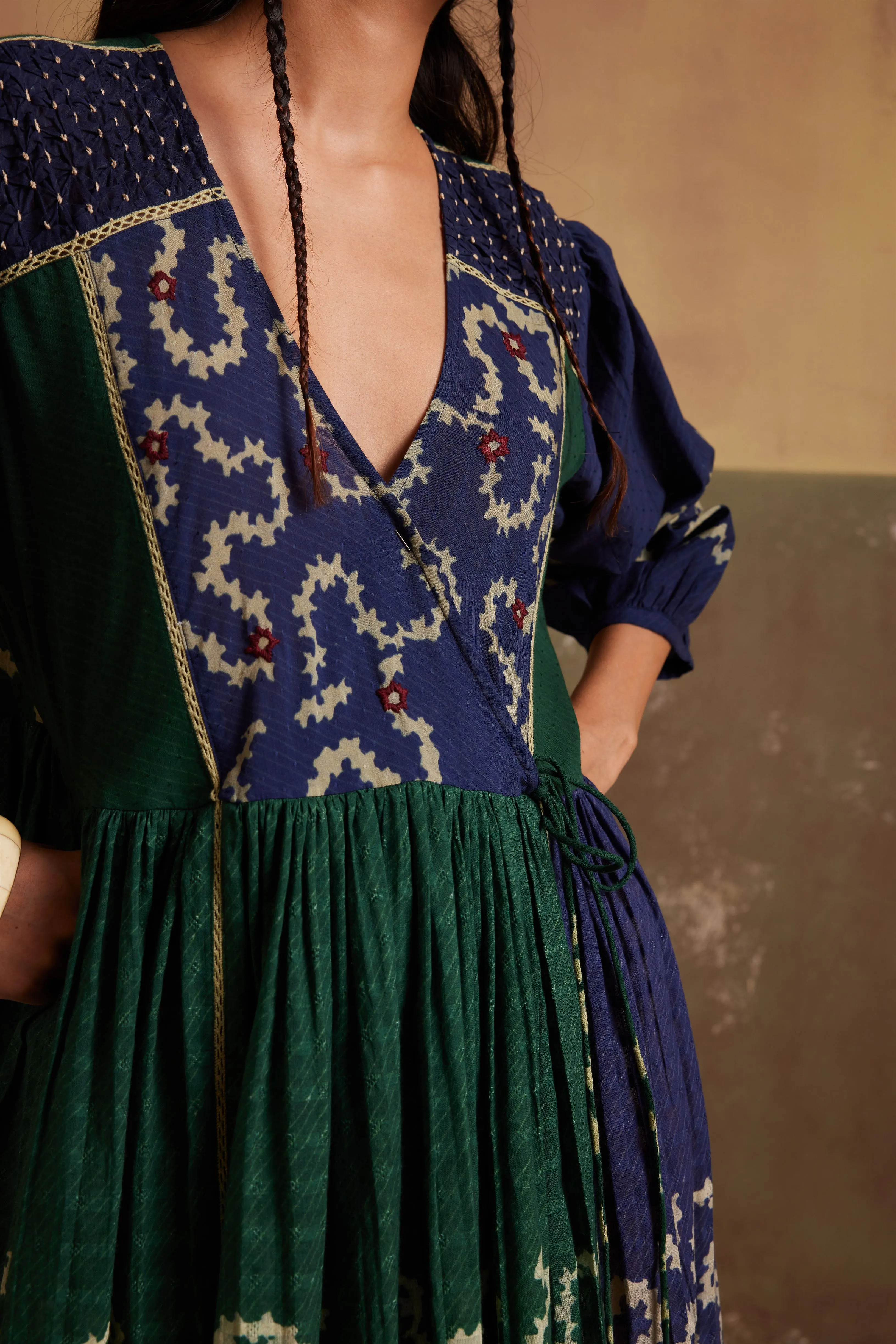 New Season Summer Fall 24-Dress Poem Cotton Indigo Emerald Spiral-SS24-PMD-IES-Fashion Edit Cord Studio