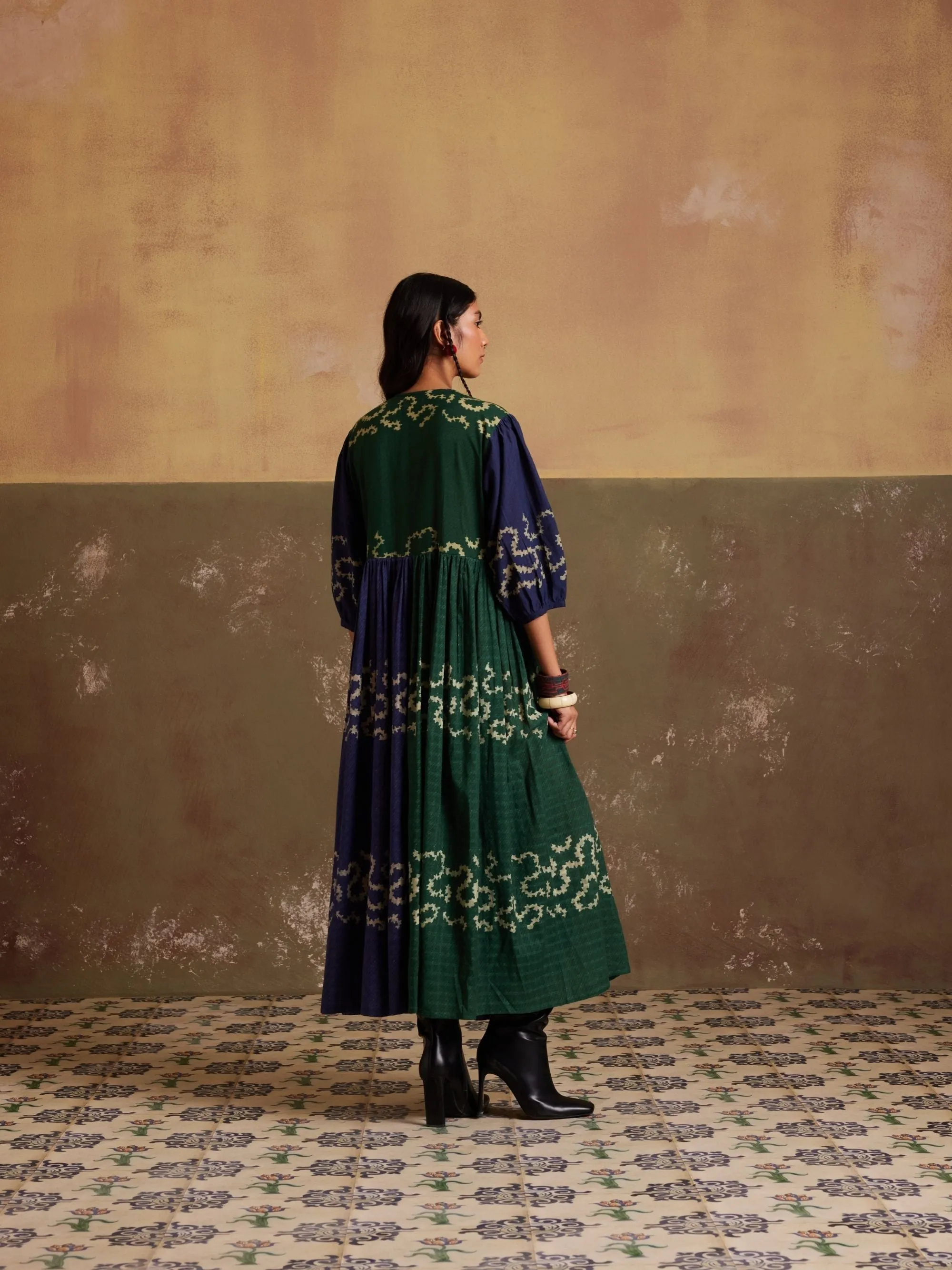 New Season Summer Fall 24-Dress Poem Cotton Indigo Emerald Spiral-SS24-PMD-IES-Fashion Edit Cord Studio