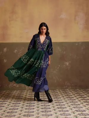 New Season Summer Fall 24-Dress Poem Cotton Indigo Emerald Spiral-SS24-PMD-IES-Fashion Edit Cord Studio