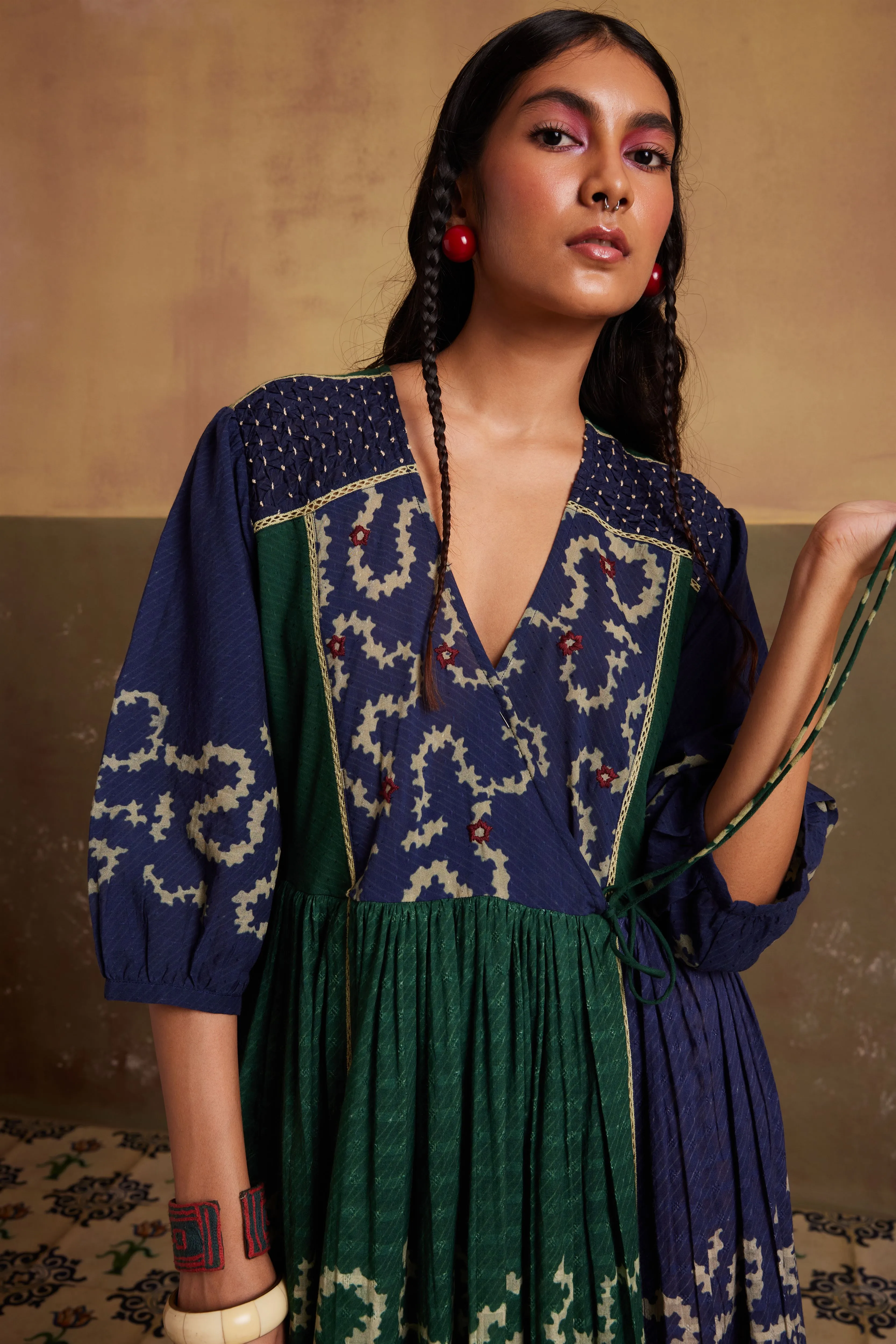 New Season Summer Fall 24-Dress Poem Cotton Indigo Emerald Spiral-SS24-PMD-IES-Fashion Edit Cord Studio