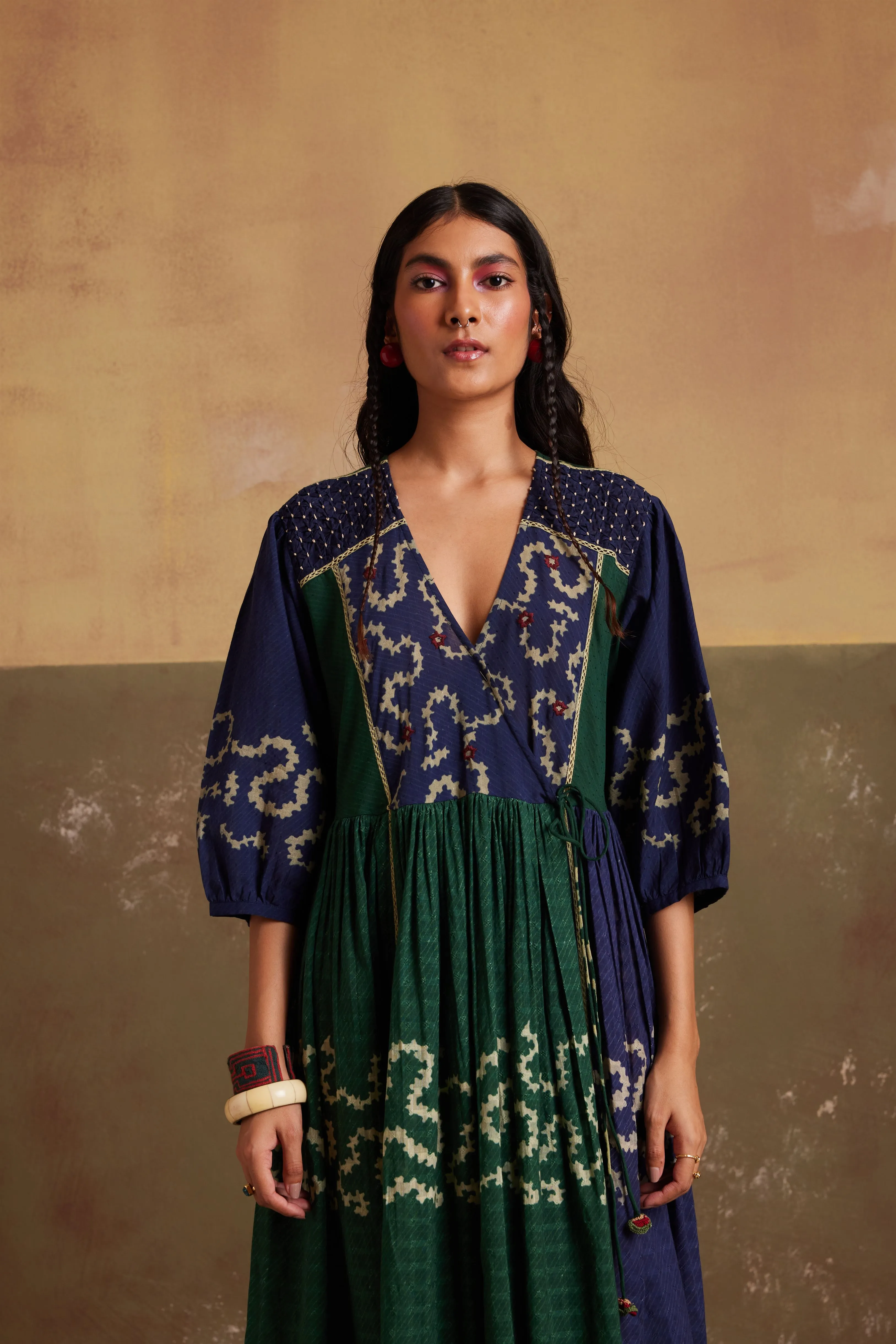 New Season Summer Fall 24-Dress Poem Cotton Indigo Emerald Spiral-SS24-PMD-IES-Fashion Edit Cord Studio