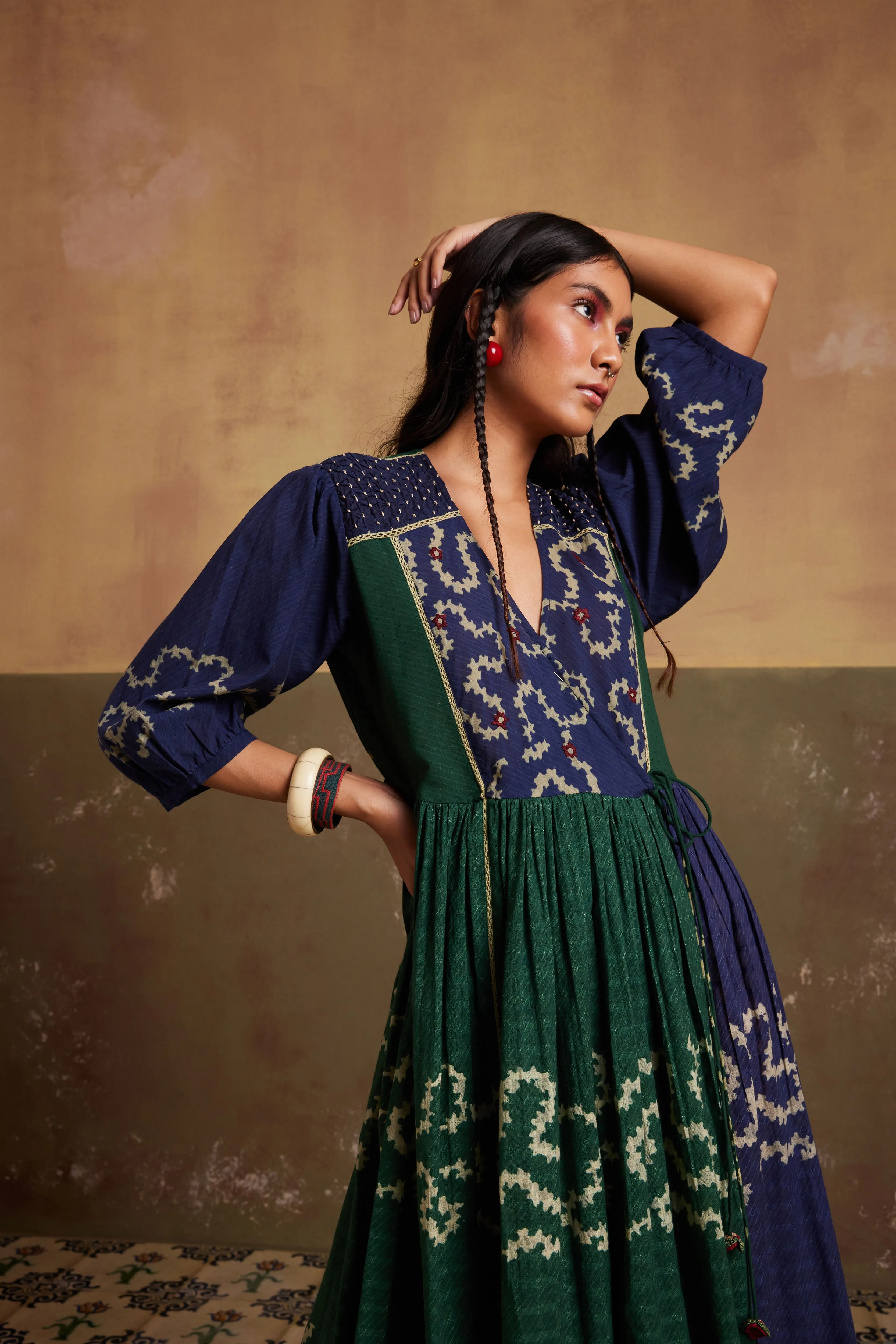 New Season Summer Fall 24-Dress Poem Cotton Indigo Emerald Spiral-SS24-PMD-IES-Fashion Edit Cord Studio