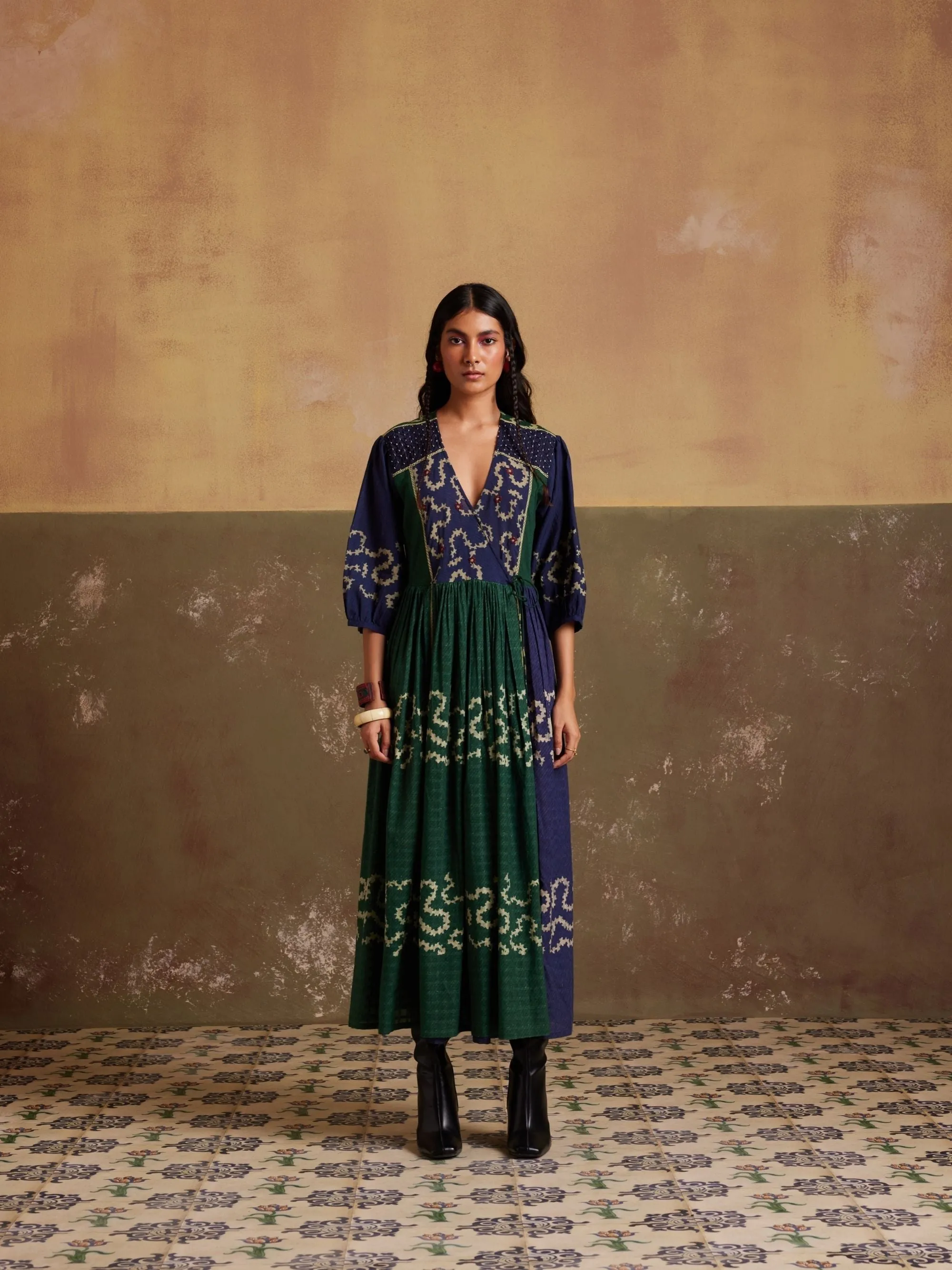 New Season Summer Fall 24-Dress Poem Cotton Indigo Emerald Spiral-SS24-PMD-IES-Fashion Edit Cord Studio