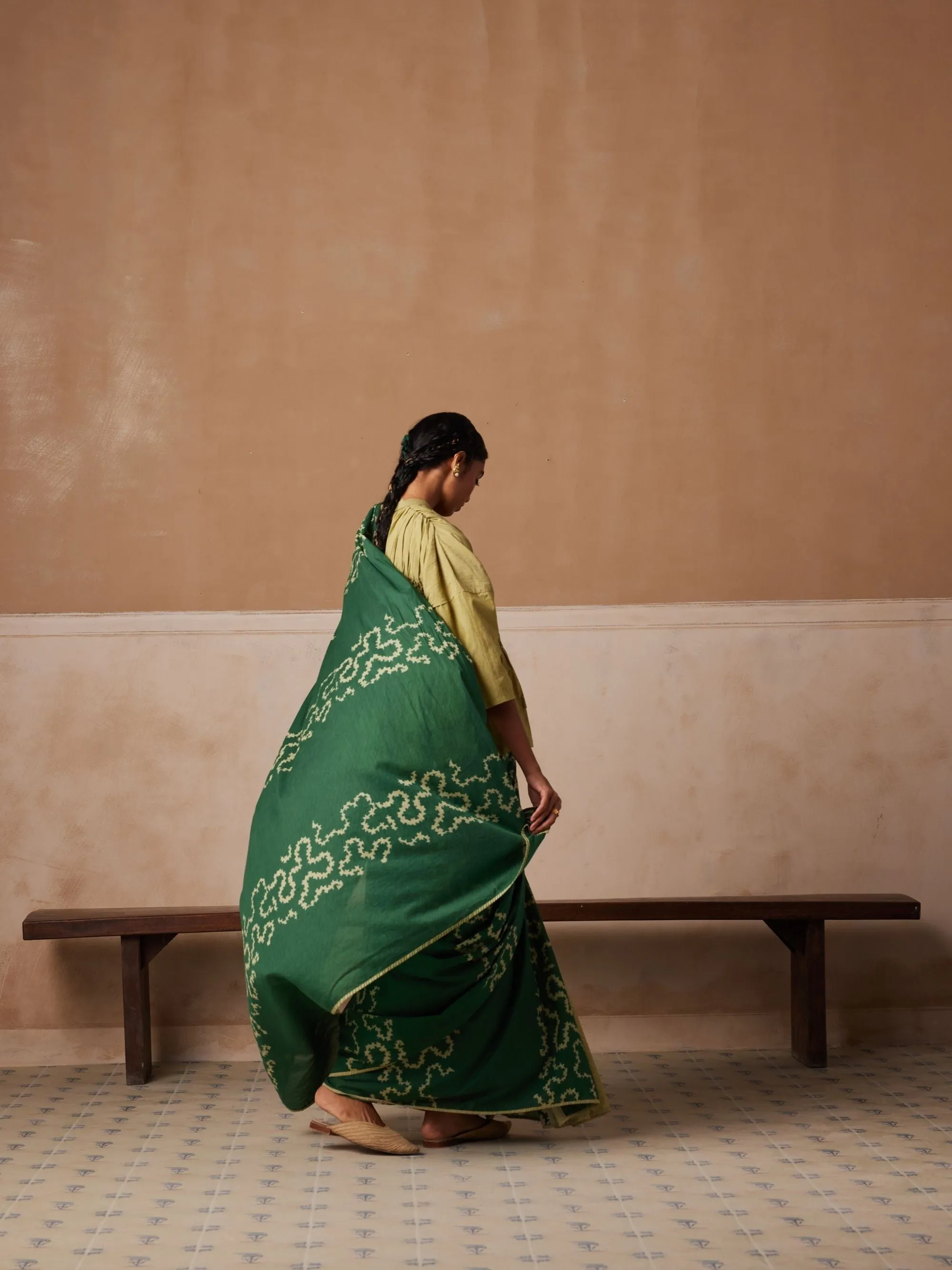 New Season Summer Fall 24-Saree Smocked Cotton Emerald Spiral-SS24-SR-ES-Fashion Edit Cord Studio