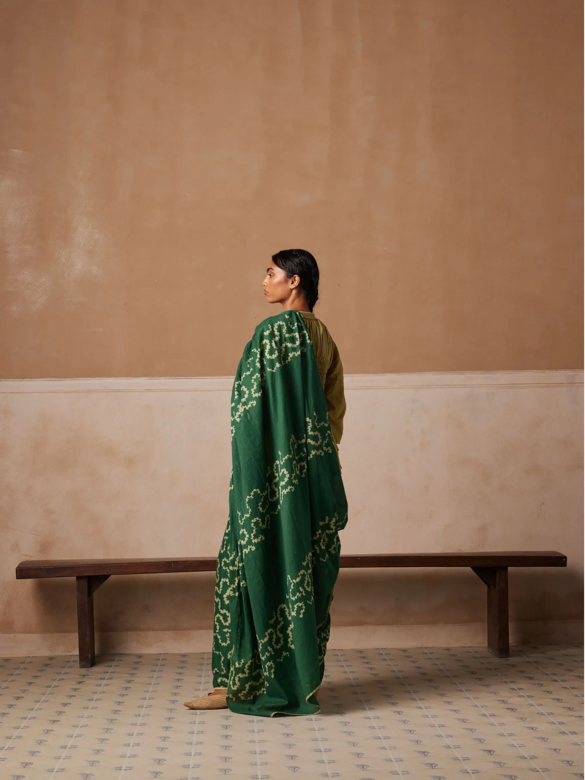 New Season Summer Fall 24-Saree Smocked Cotton Emerald Spiral-SS24-SR-ES-Fashion Edit Cord Studio